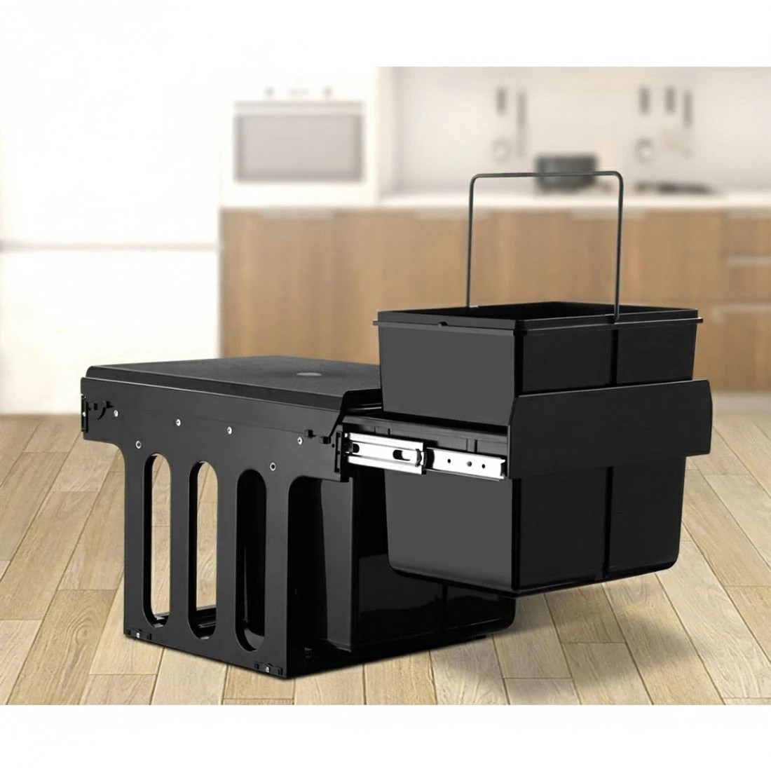 4 Cefito Pull Out Bin Kitchen Double Basket 2X15L - Black, 4 of 5
