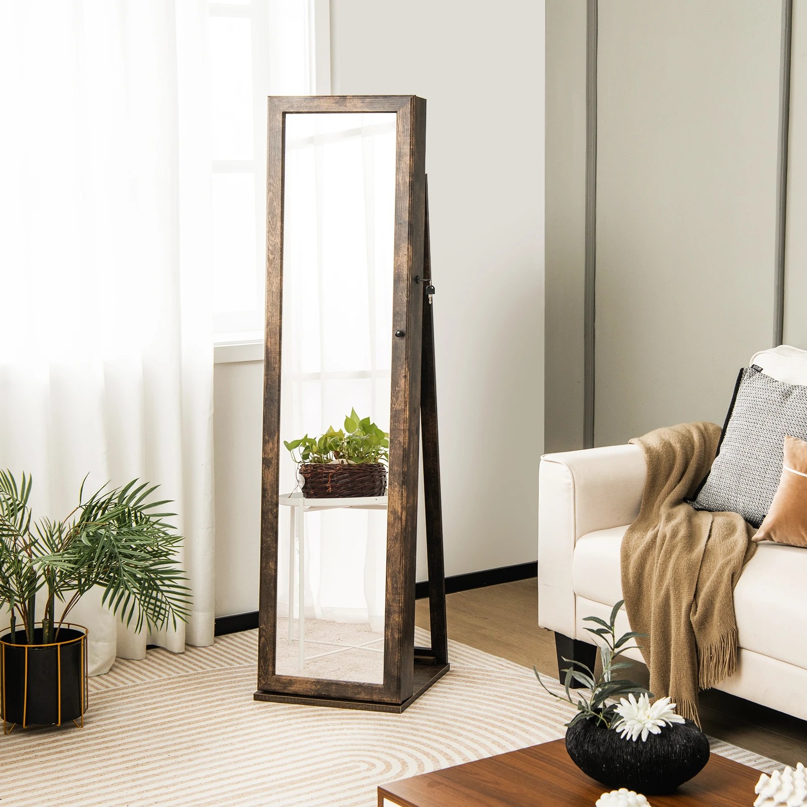 2 Costway 2-in-1 Jewellery Cabinet Jewelry Armoire Lockable Jewelry Storage Organizer Box - Brown, 2 of 5