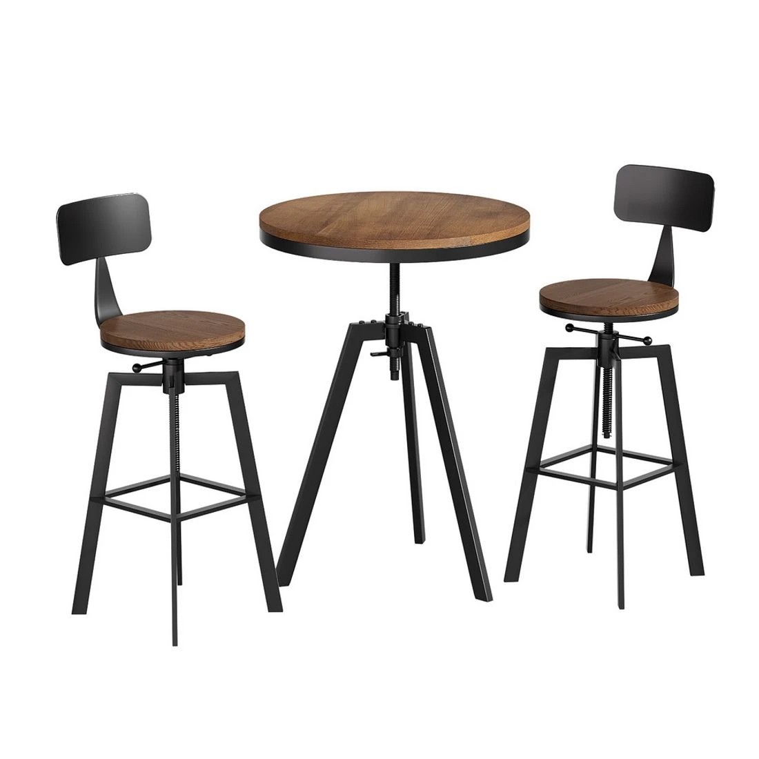 1 Artiss Bar Table and Stools Set Dining Desk Industrial Kitchen Chairs Cafe Pub - Brown, 1 of 6