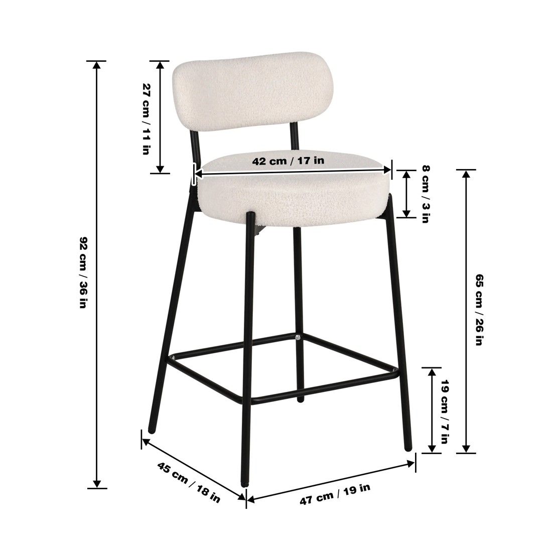 6 Advwin Bar Stools Set of 2 Boucle Kitchen Counter Stools, 6 of 10
