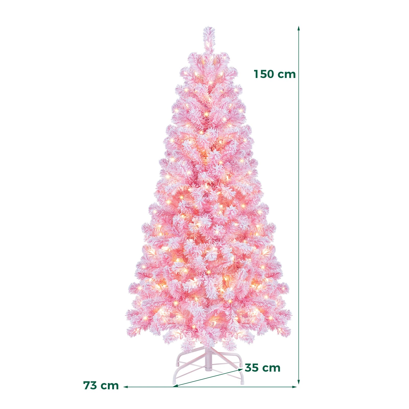 2 Costway 150cm Flocked Fir Christmas Tree Pink Artificial Xmas Tree w/160 LEDs, 2 of 6
