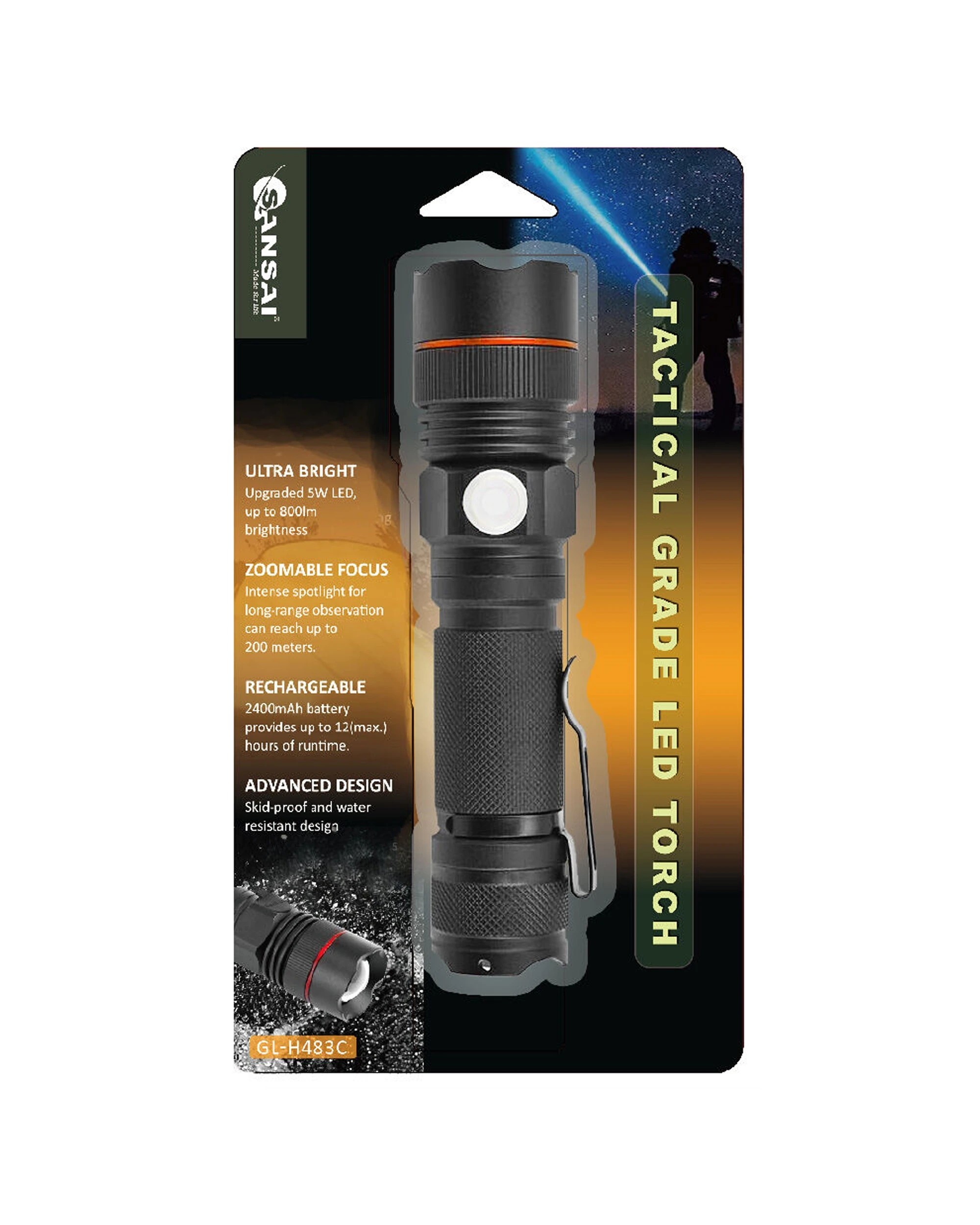 5 Sansai Tactical Grade Rechargeable Water Resistant 5W LED Torch - Black, 5 of 5