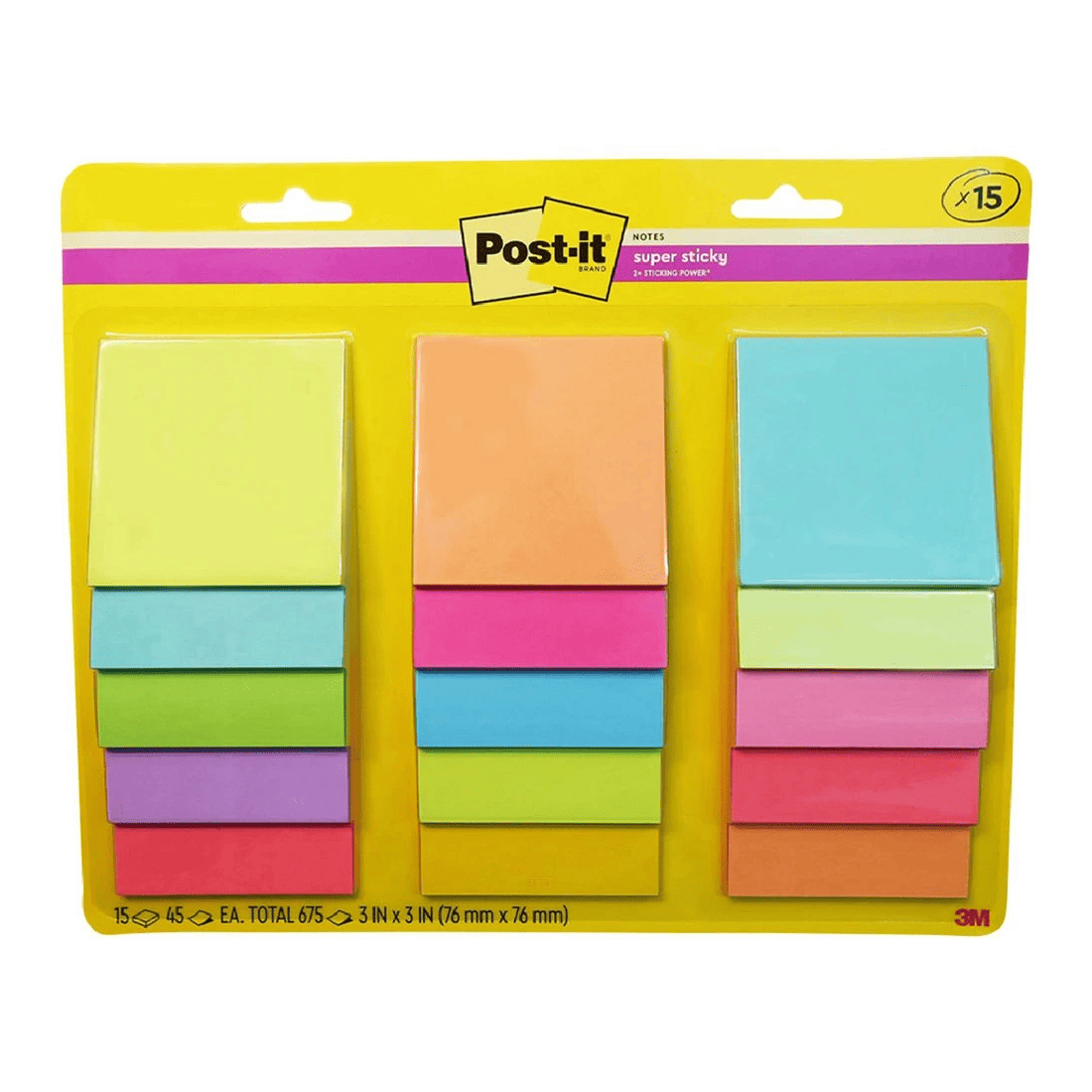 Post-it Super Sticky Notes 76x76mm Assorted 15 Pack - Kmart