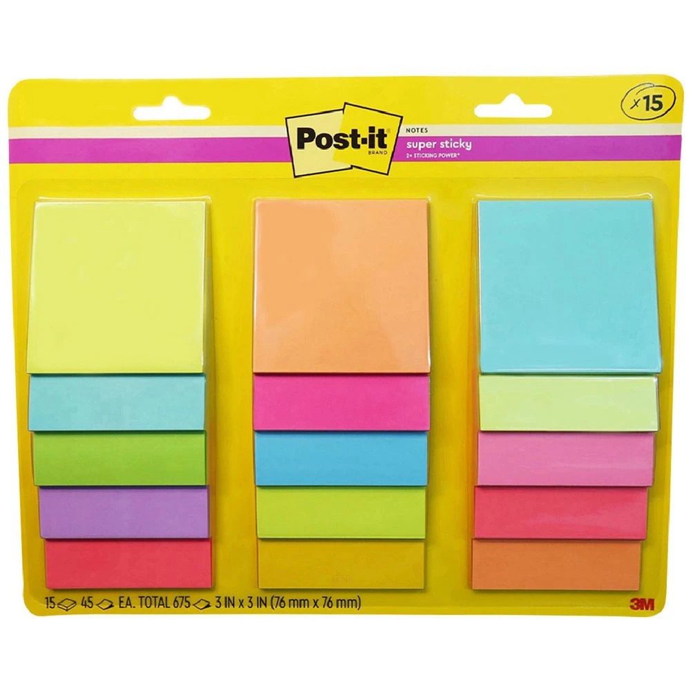 1 Post-it Super Sticky Notes 76x76mm Assorted 15 Pack, 1 of 9