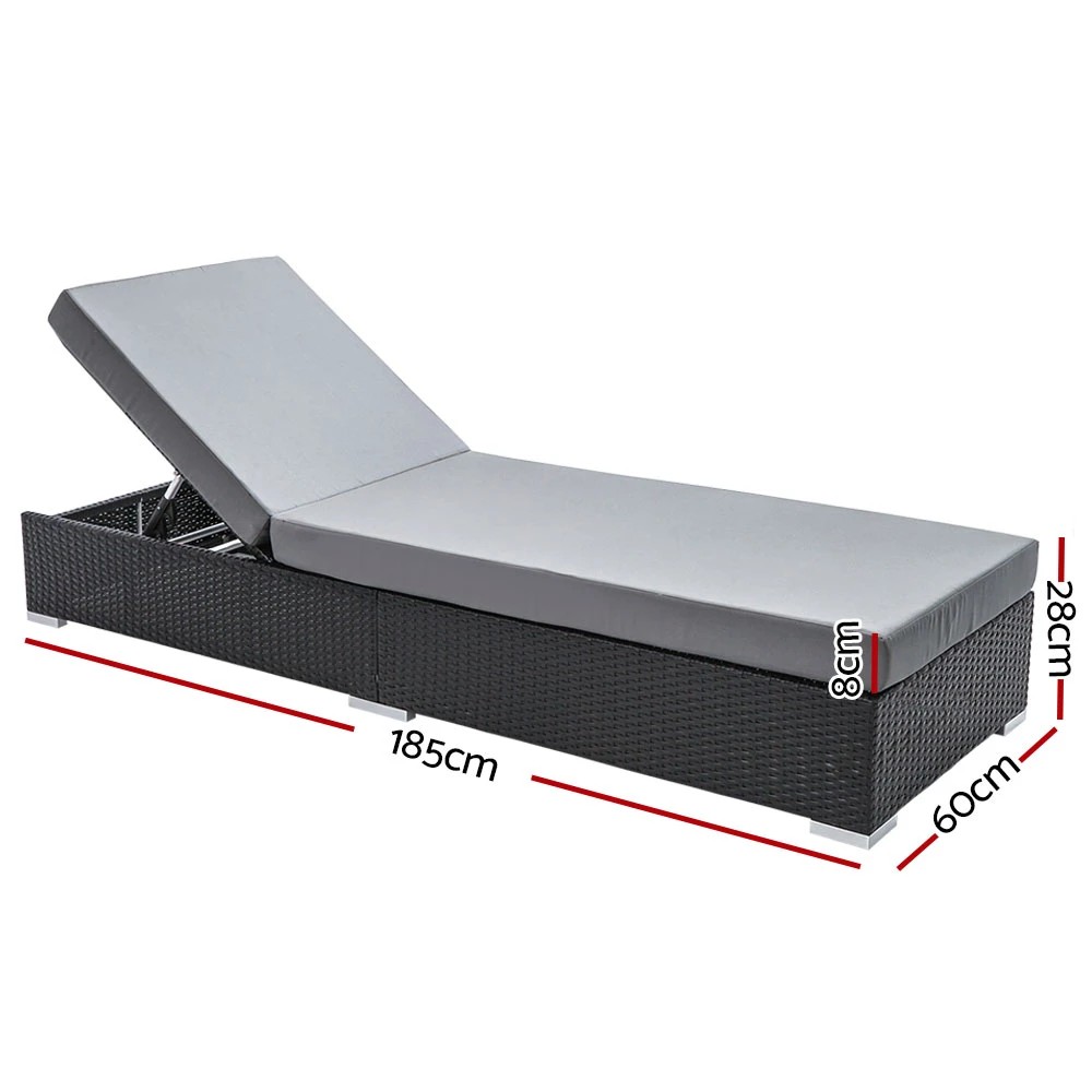 2 Gardeon 2PC Sun Lounge Wicker Lounger Outdoor Furniture Day Bed Adjustable - Black, 2 of 5