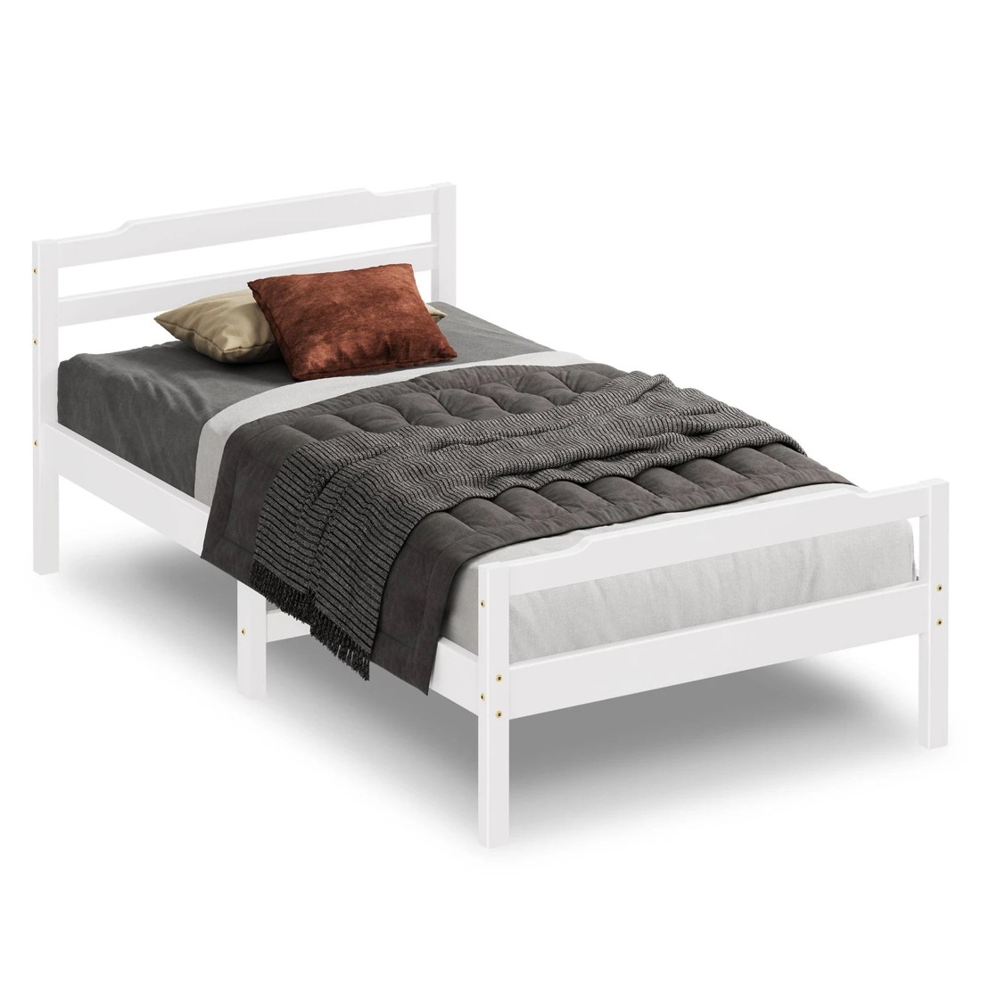 1 Alfordson Bed Frame Wooden Single Size Mattress Base Platform Timber Dubem - White, 1 of 10