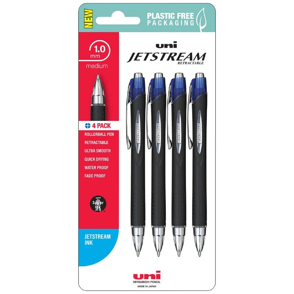 1 Uni Jetstream Retractable Rollerball Pens Blue 4 Pack, 1 of 2