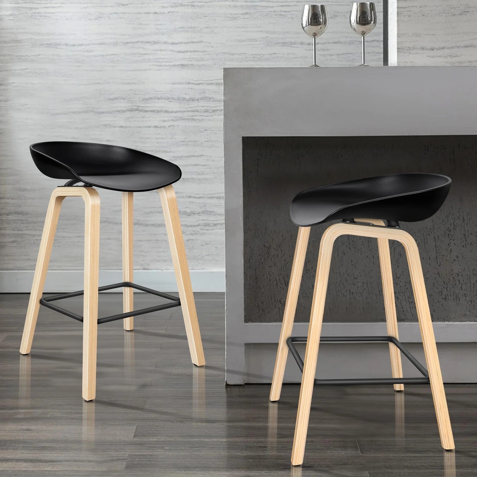 2 Alfordson 2x Kitchen Bar Stools Counter Wooden Chairs - Black, 2 of 10