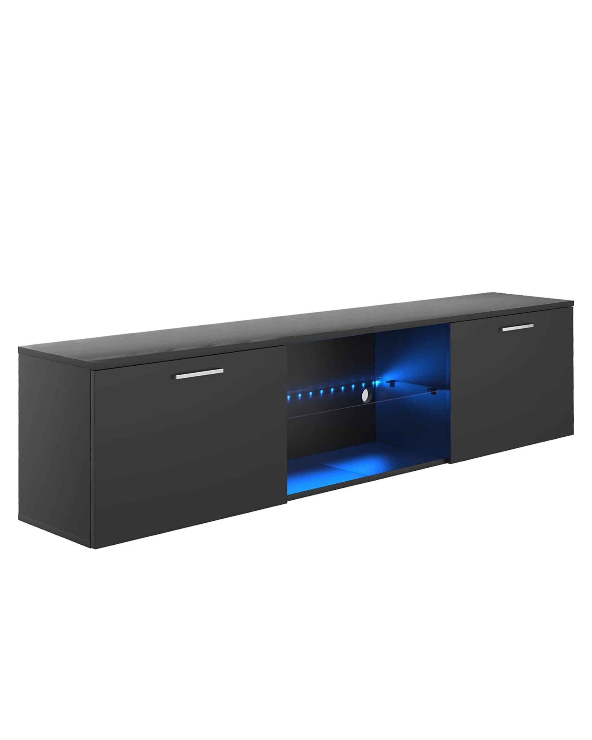1 Ufurniture TV Unit Cabinet 160cm TV Stand Entertainment Unit with LED Light - Black, 1 of 4