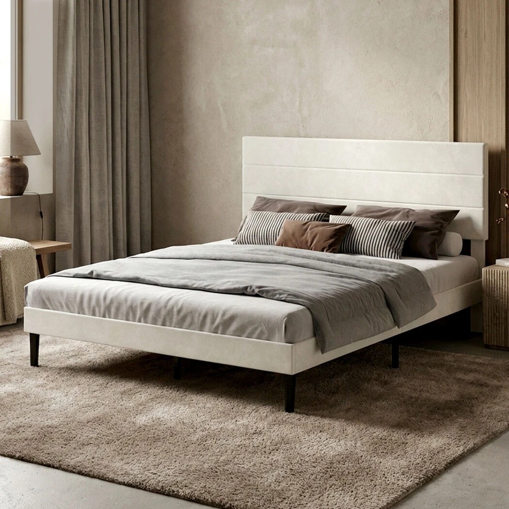 8 Levede Double Bed Frame with Headboard, Off White color, 8 of 8
