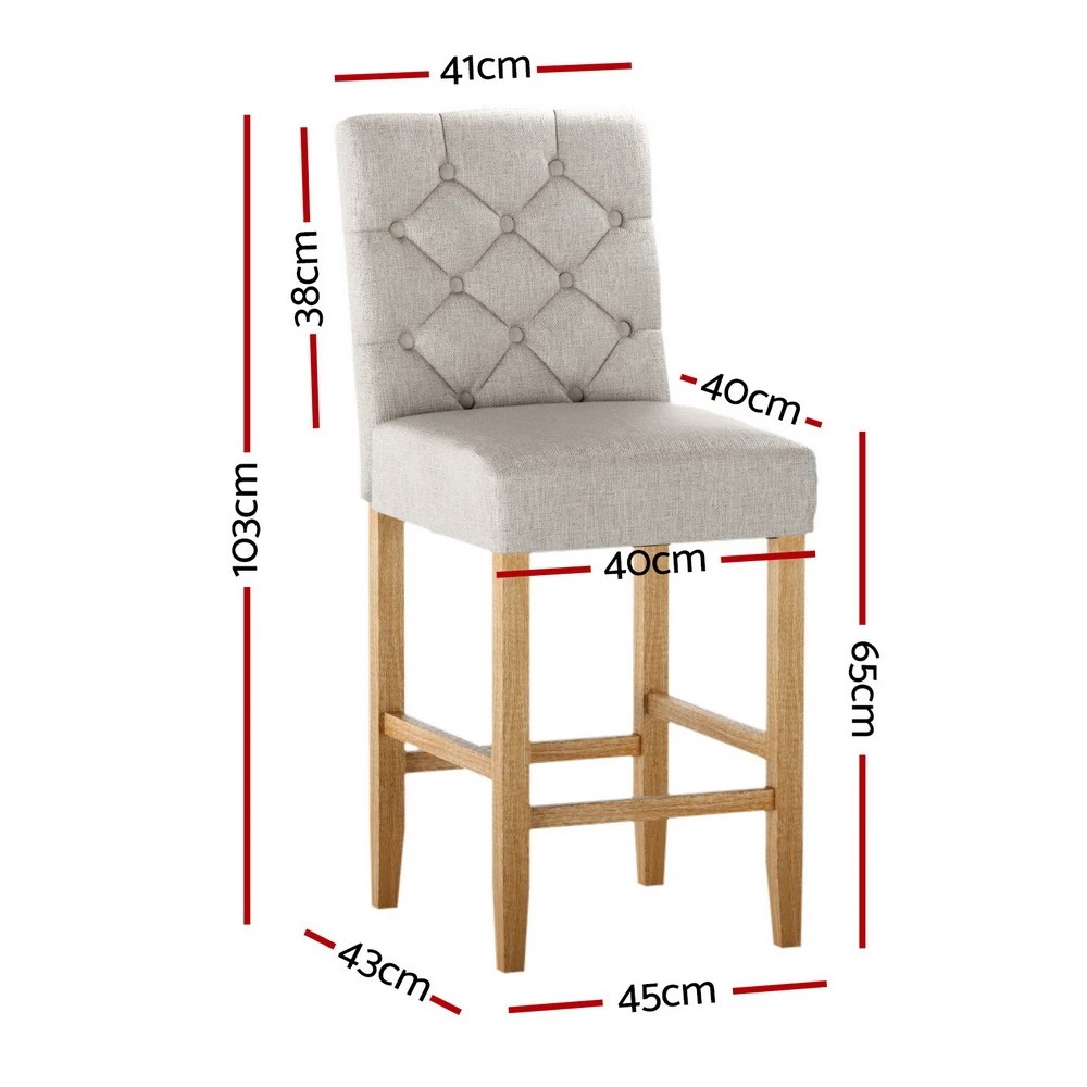 2 Artiss 4x Bar Stools Linen Upholste Chairs - Beige, 2 of 6