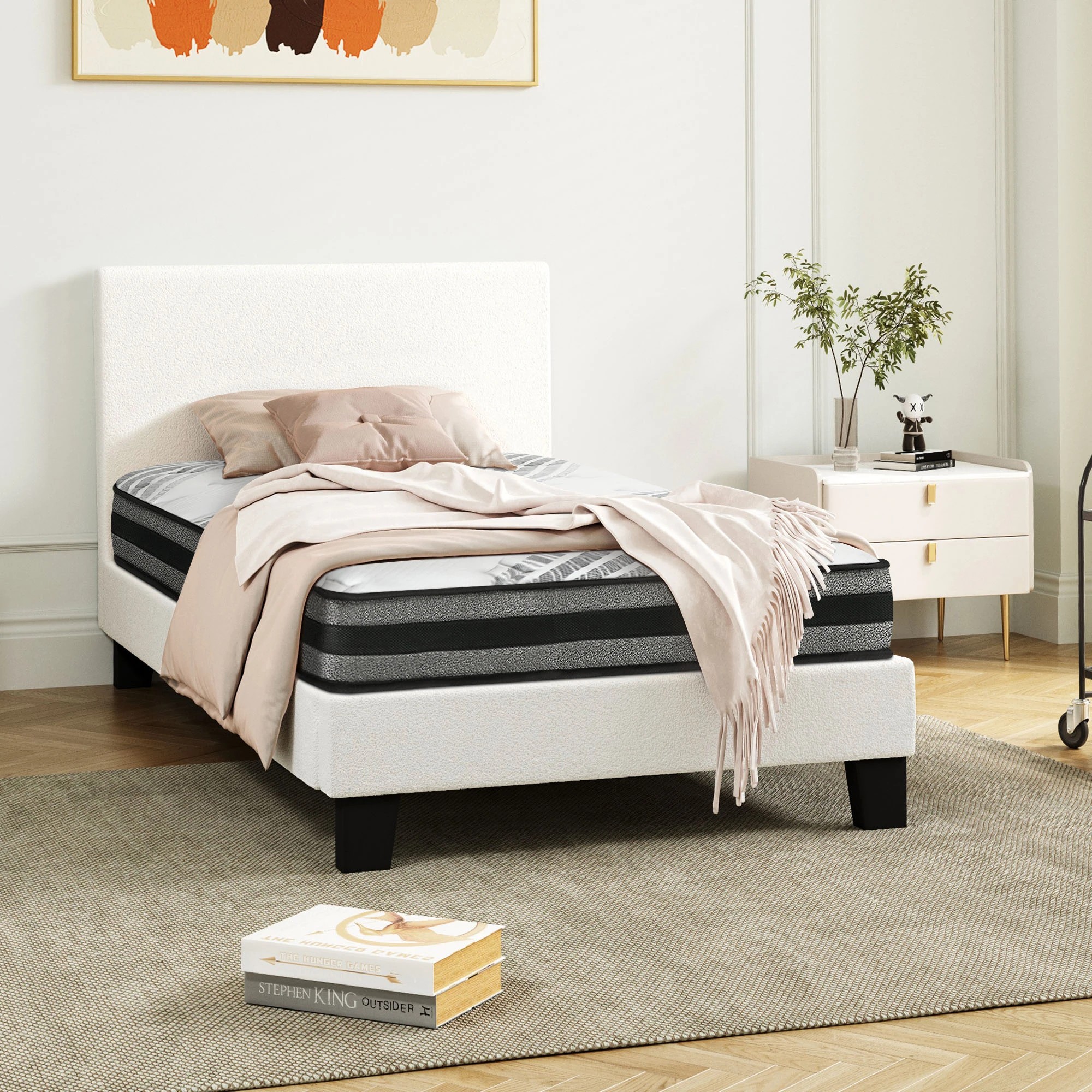2 Oikiture Single Bed Frame With Mattress Set
 - White, 2 of 9