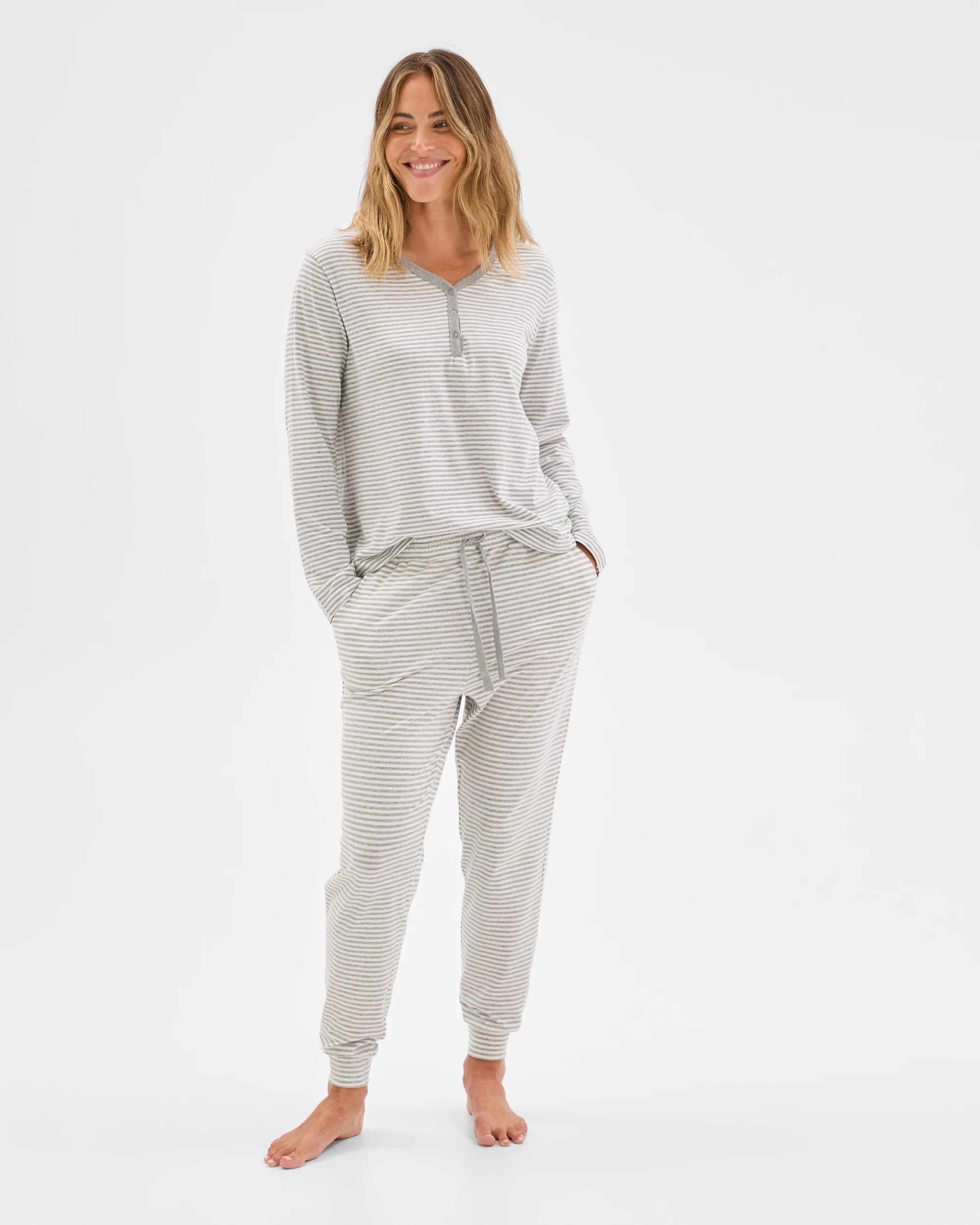 1 Target Woman Australian Cotton Blend Jogger Pyjama Pants GREY/WHITE STRIPE, 1 of 6