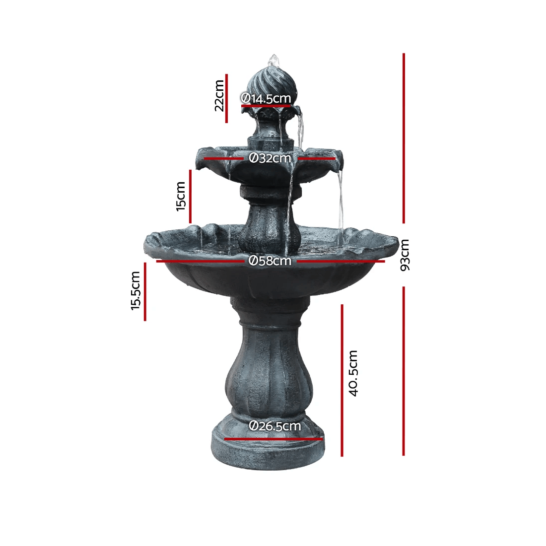 2 Gardeon Solar Water Feature 3-Tier Fountain with Pump Kit Bird Bath 93CM - Black, 2 of 2