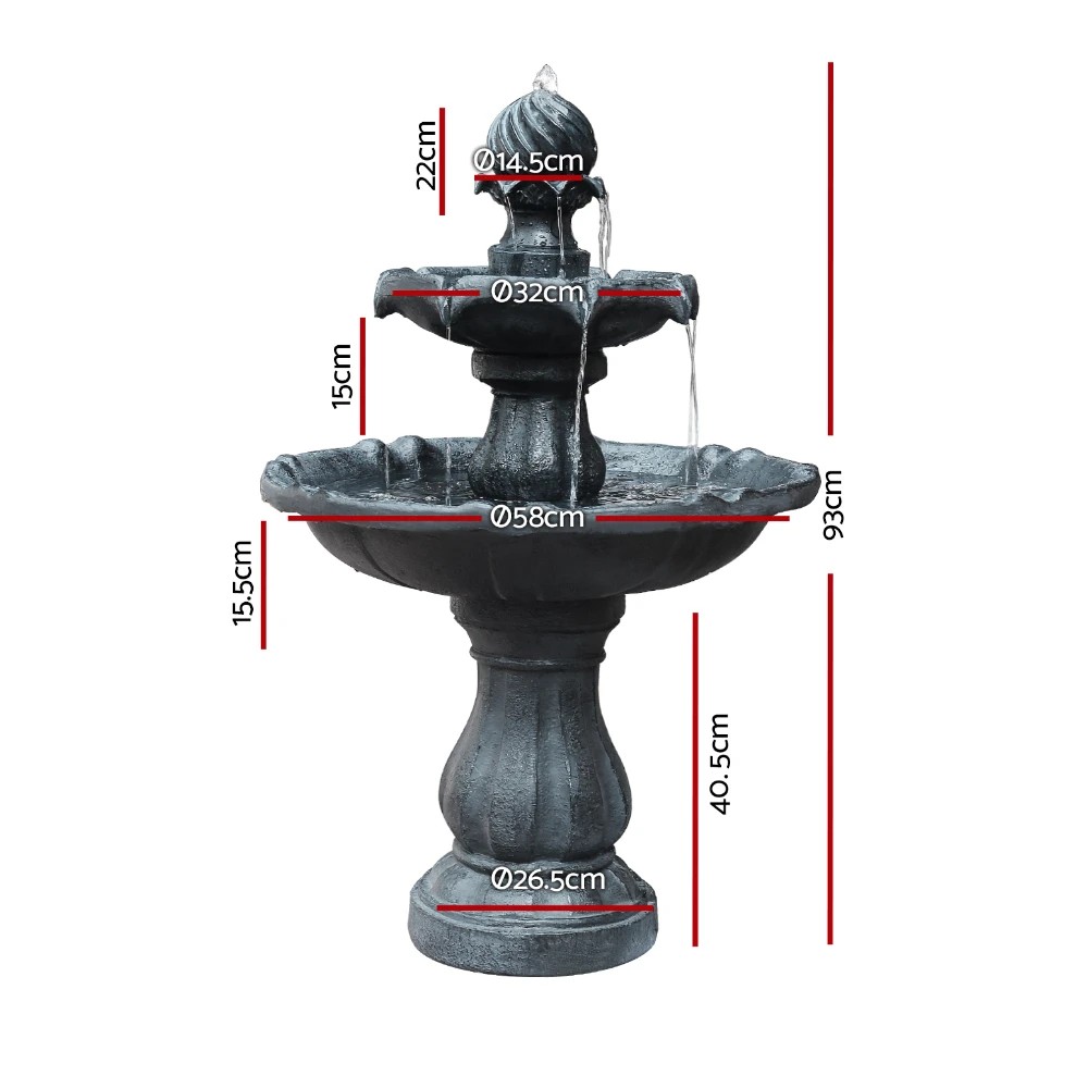2 Gardeon Solar Water Feature 3-Tier Fountain with Pump Kit Bird Bath 93CM - Black, 2 of 9