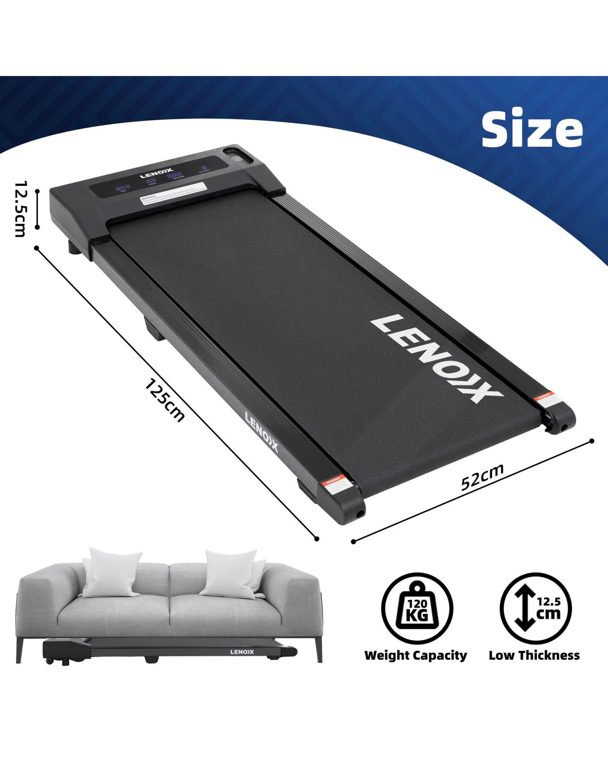 3 Lenoxx 1.5 HP 52cm Electric Walking Pad Treadmill with Remote Control and Display Screen, 3 of 10