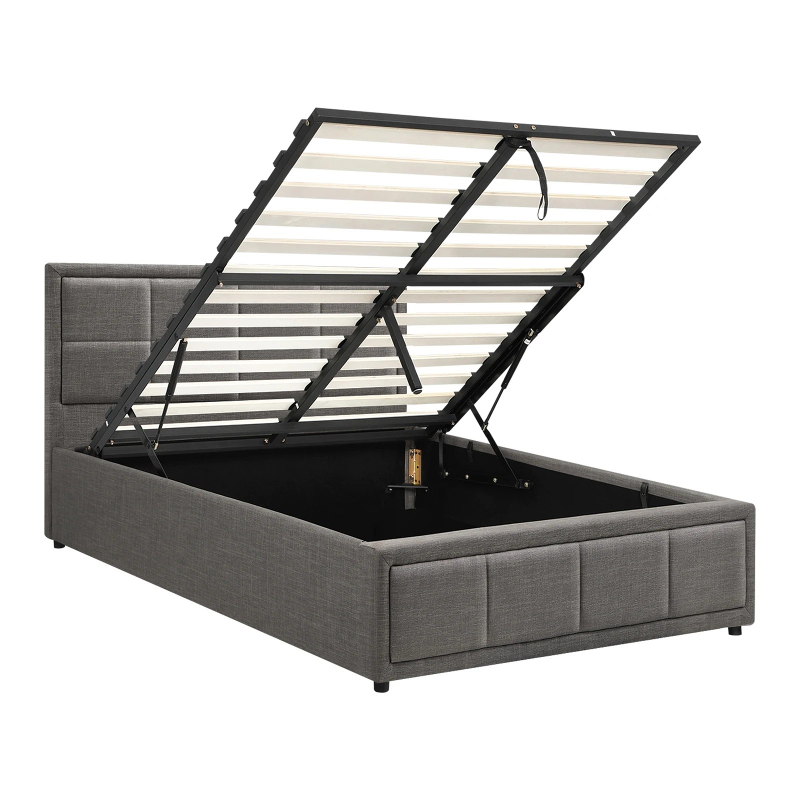 8 Oikiture Bed Frame King Single Gas Lift Storage Base Fabric - Grey, 8 of 10