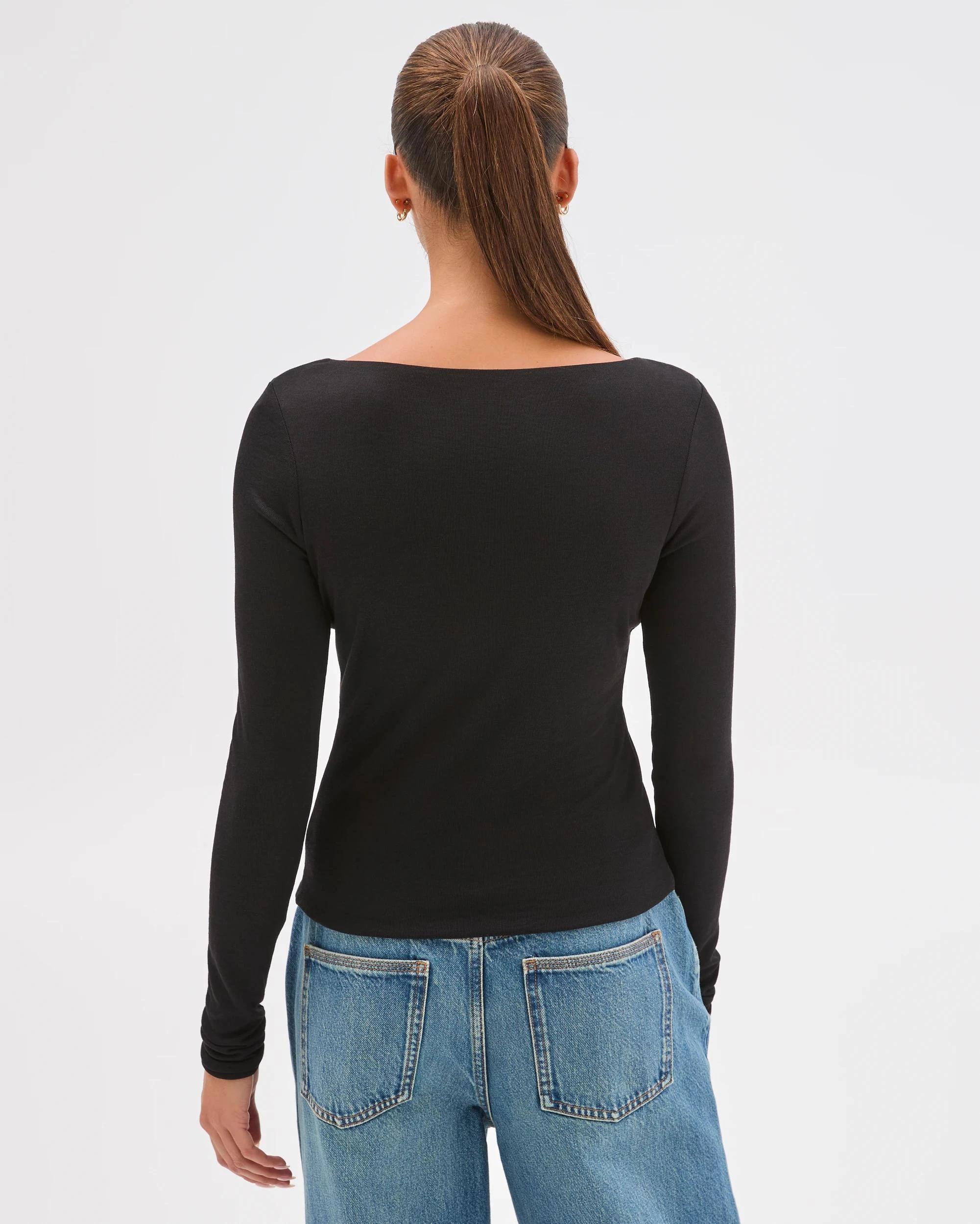 7 Lily Loves Double Layer Boat Neck Long Sleeve Top BLACK, 7 of 7