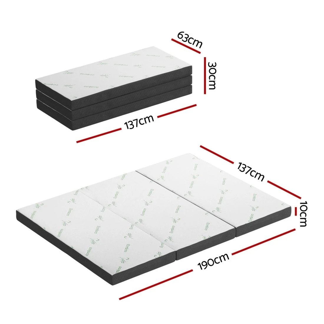 2 Giselle Bedding Foldable Mattress Folding Foam Double Bamboo - White, 2 of 6