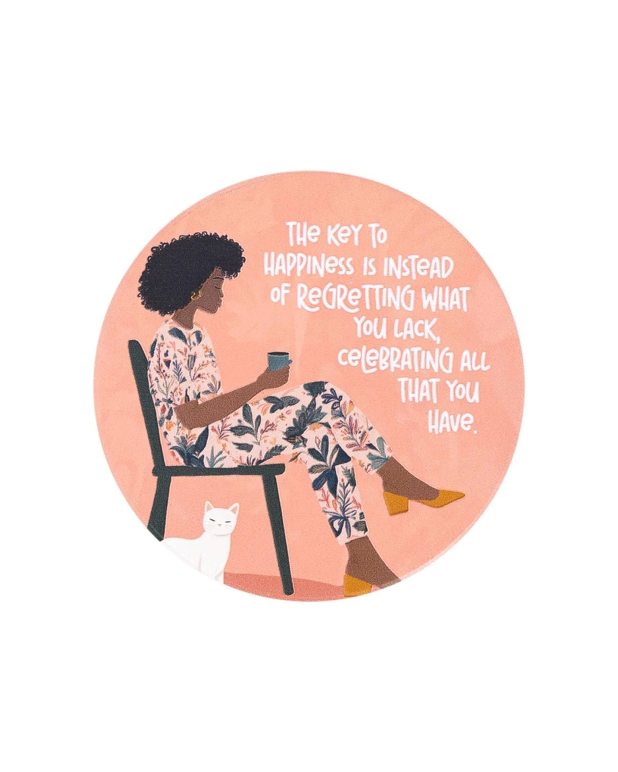 1 Splosh Billie Happiness Ceramic Coaster Cork Backing Absorbent 11cm - Pink, 1 of 2