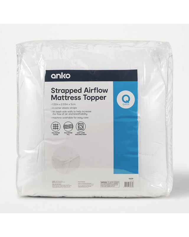 Strapped Airflow Mattress Topper - Queen Bed, W