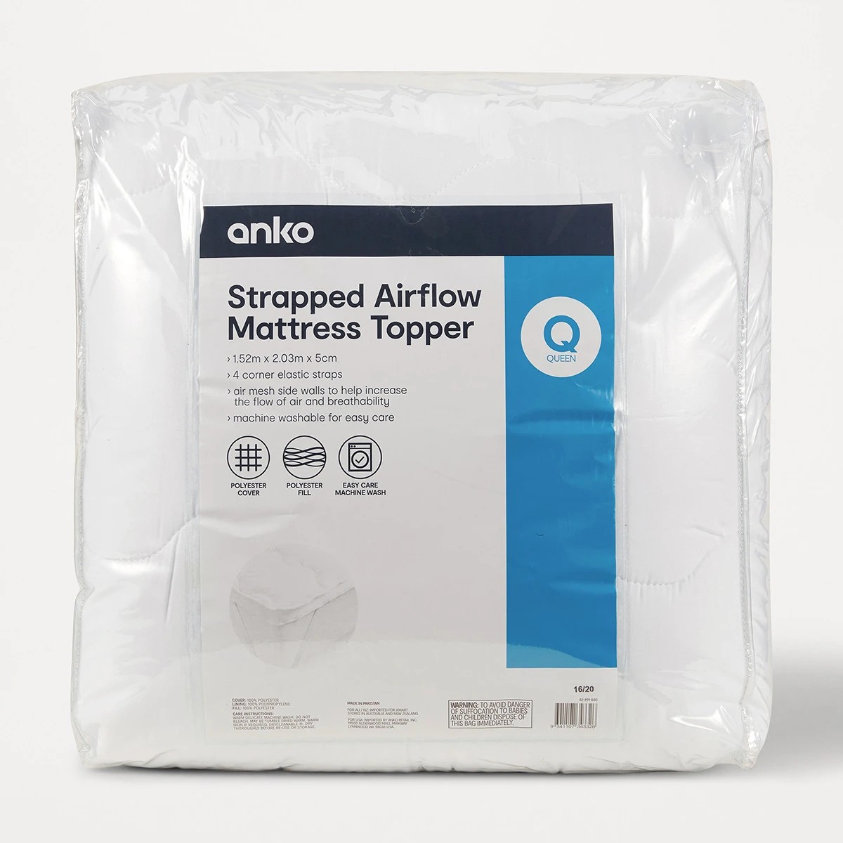 1 Strapped Airflow Mattress Topper - Queen Bed, White, 1 of 5