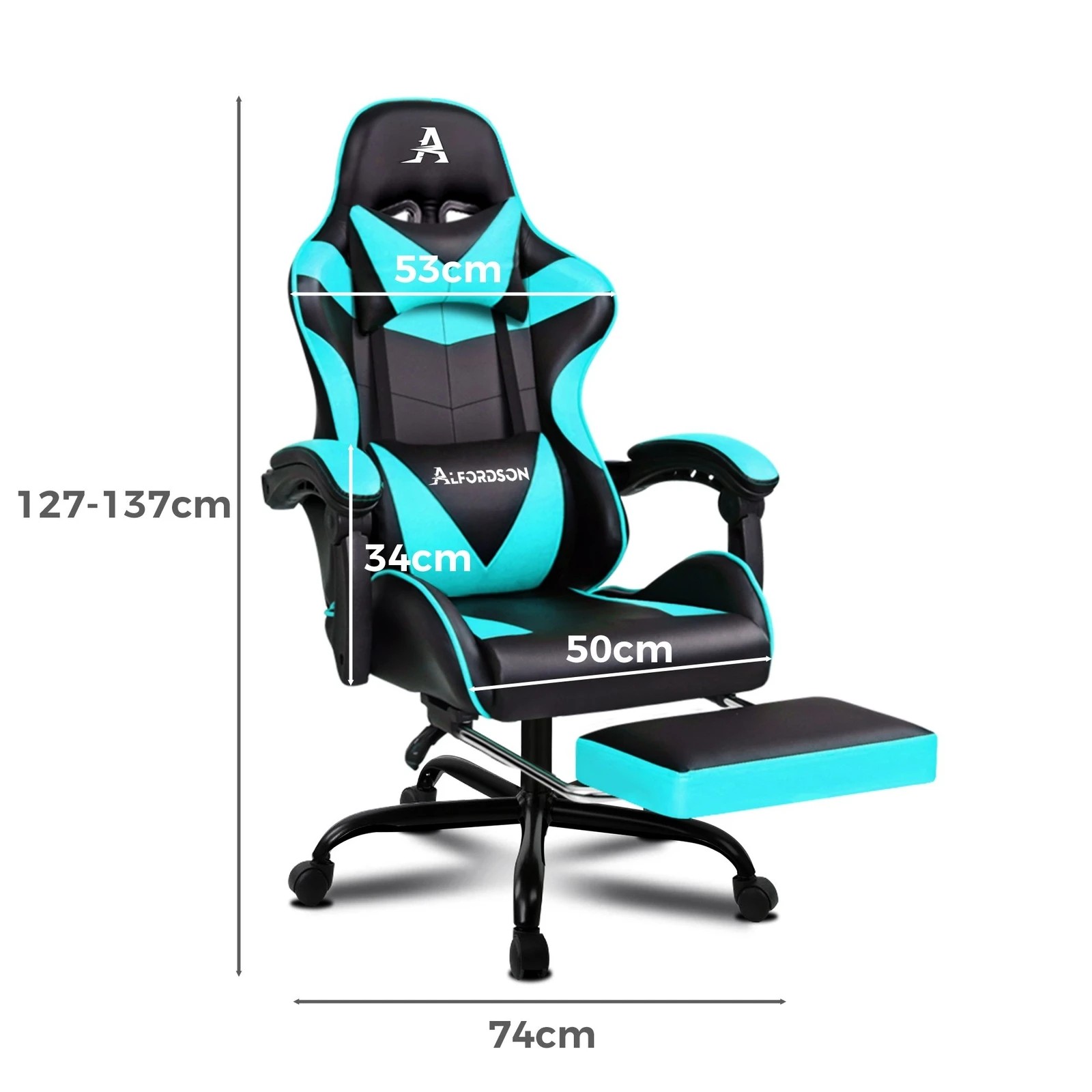 10 Alfordson Gaming Chair Office Executive Racing Footrest Seat PU Leather - Cyan, 10 of 10