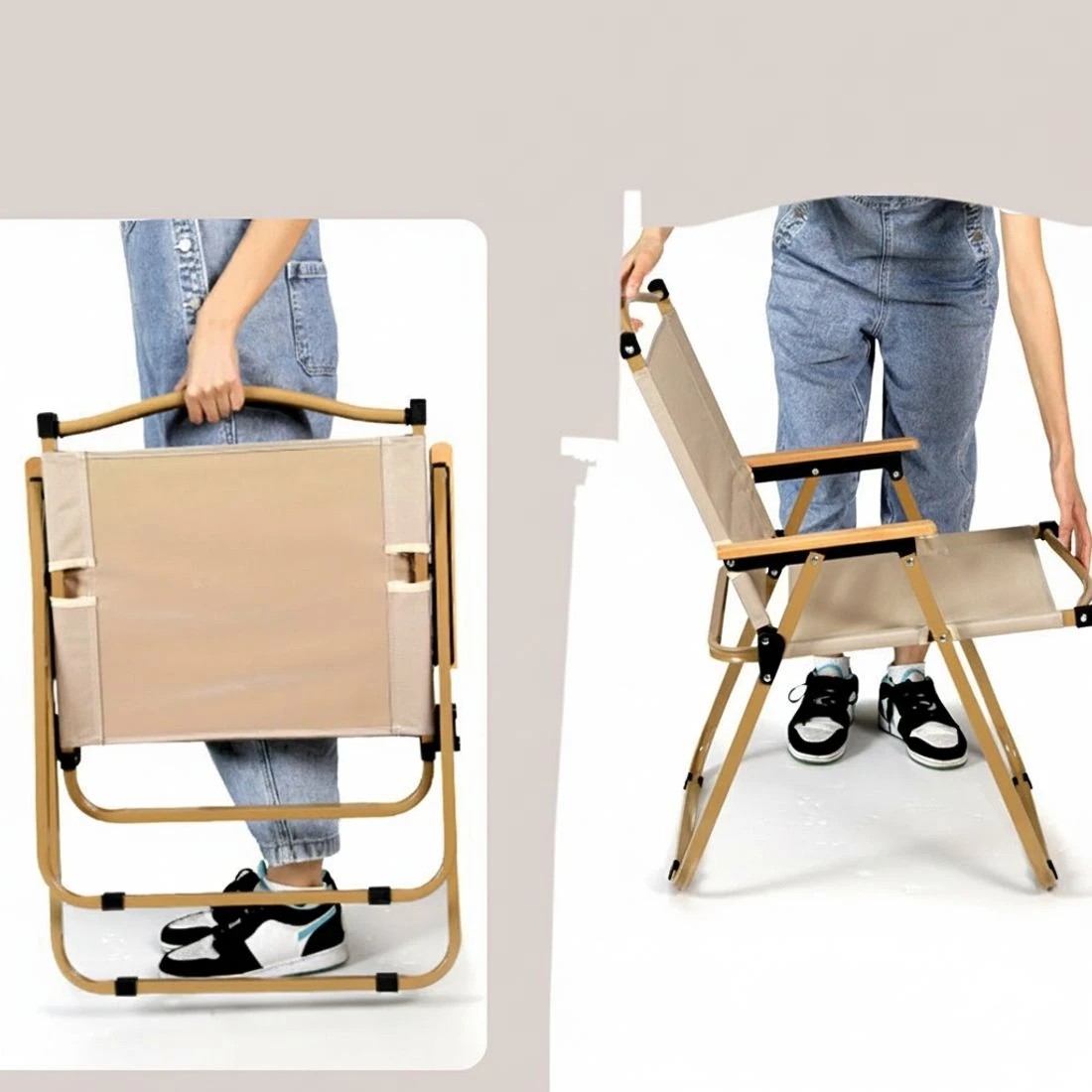 6 Weisshorn Outdoor Camping Chairs Portable Folding Beach Chair Patio Furniture - Beige, 6 of 6