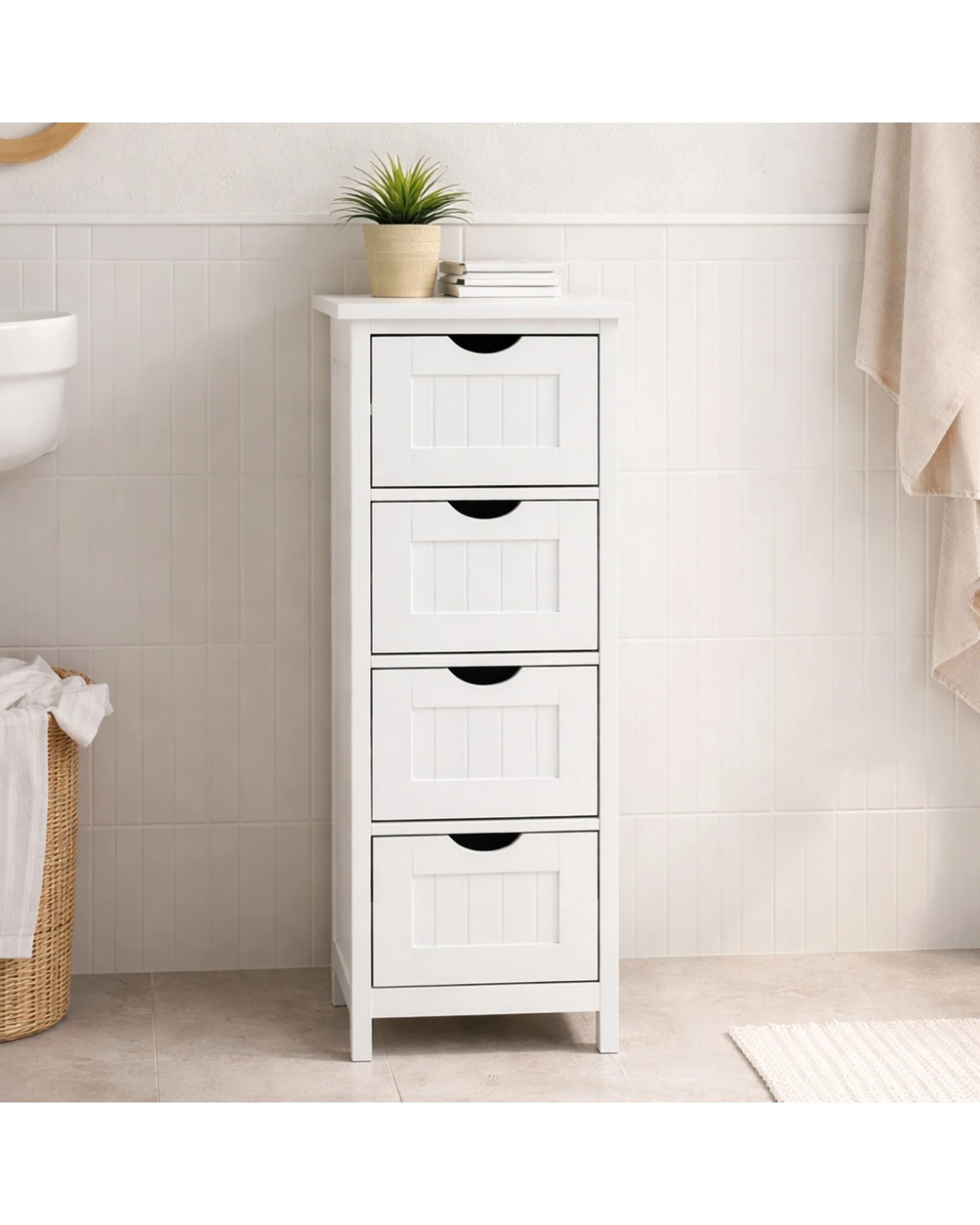 2 Alpine Bay Maine 4 Drawer Multipurpose Bathroom Cabinet MDF Construction 30x30x81cm - White, 2 of 8