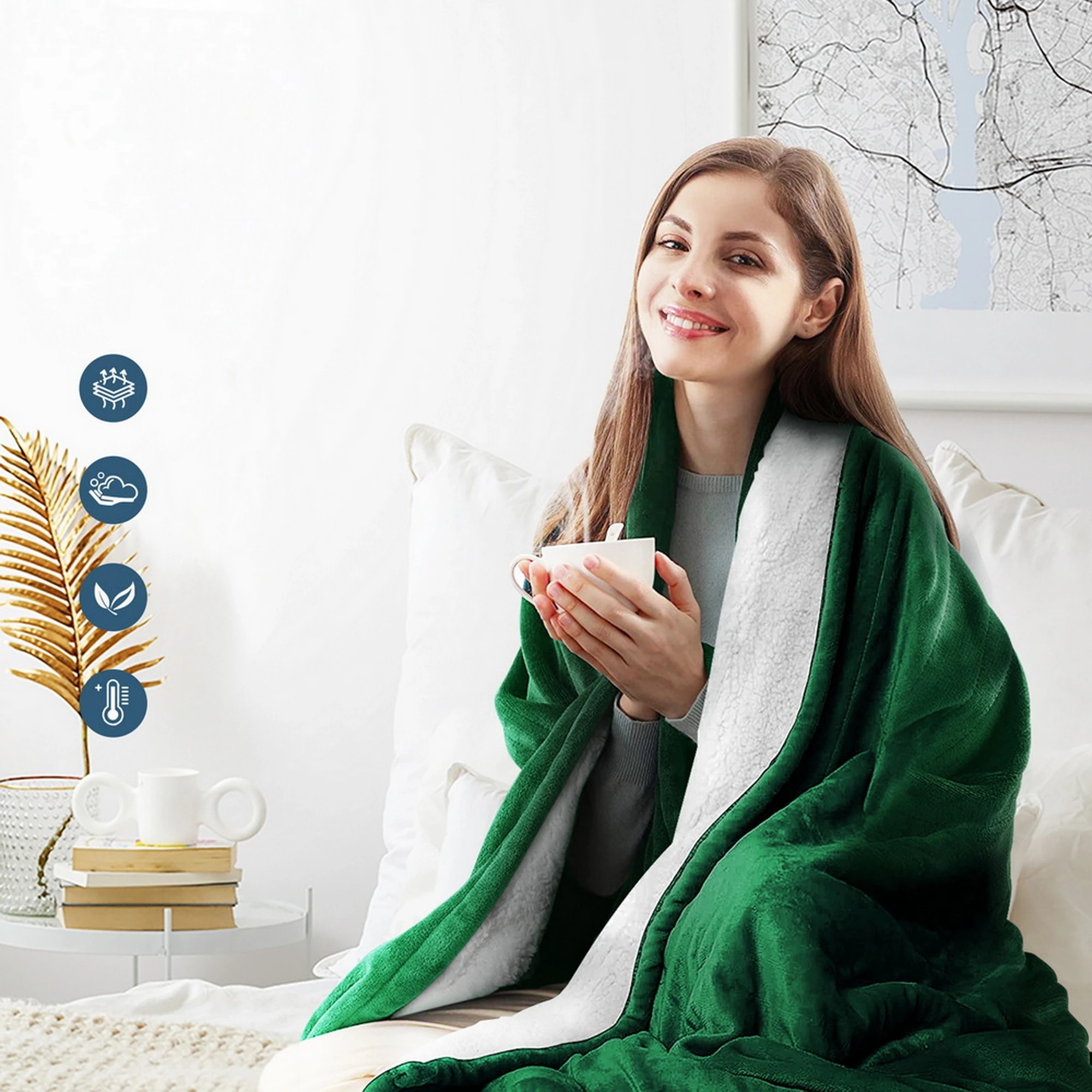 5 Giselle Electric Throw Rug Heated Blanket Double Sided - Green, 5 of 8