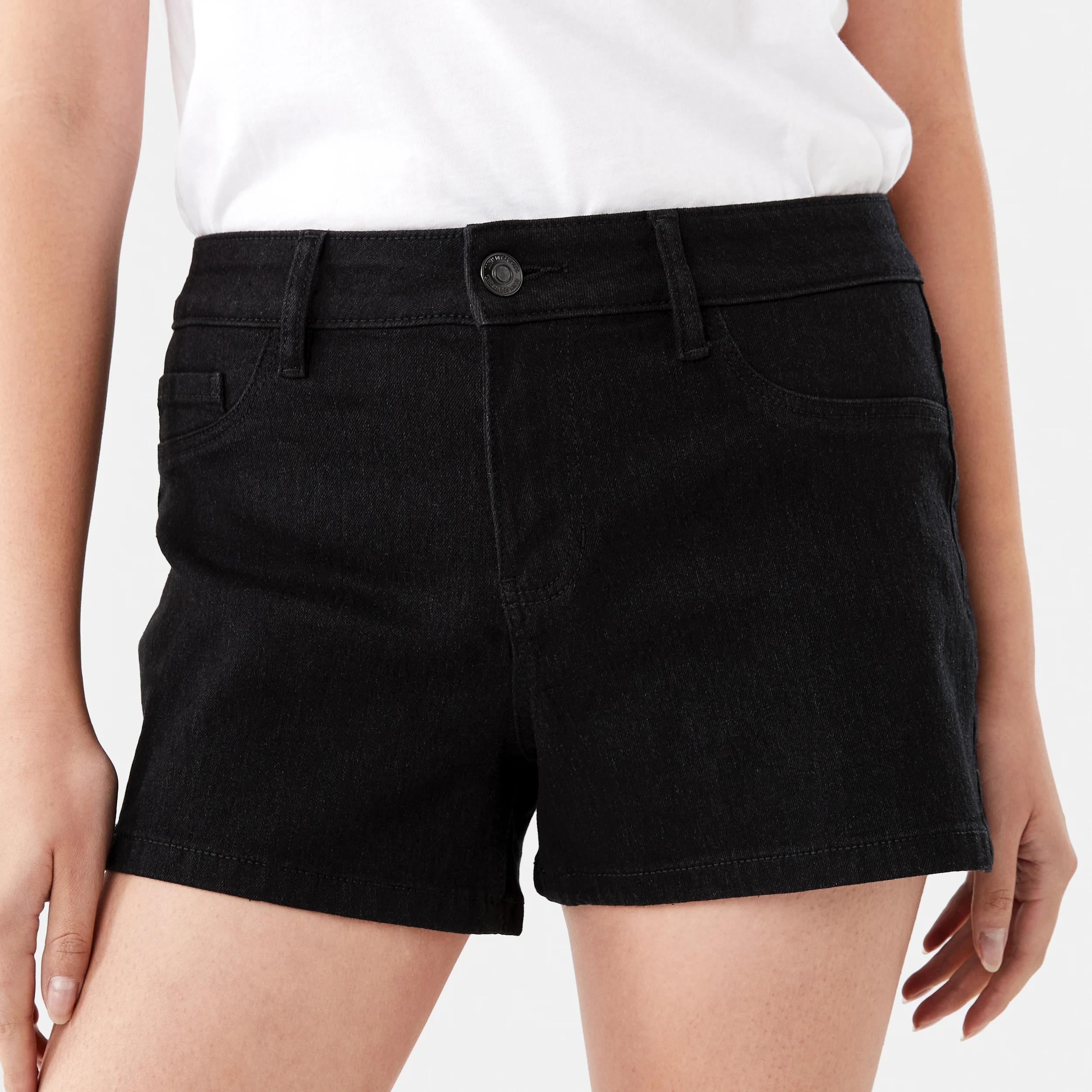 1 Mid Rise Denim Shorts BLACK WASH, 1 of 8