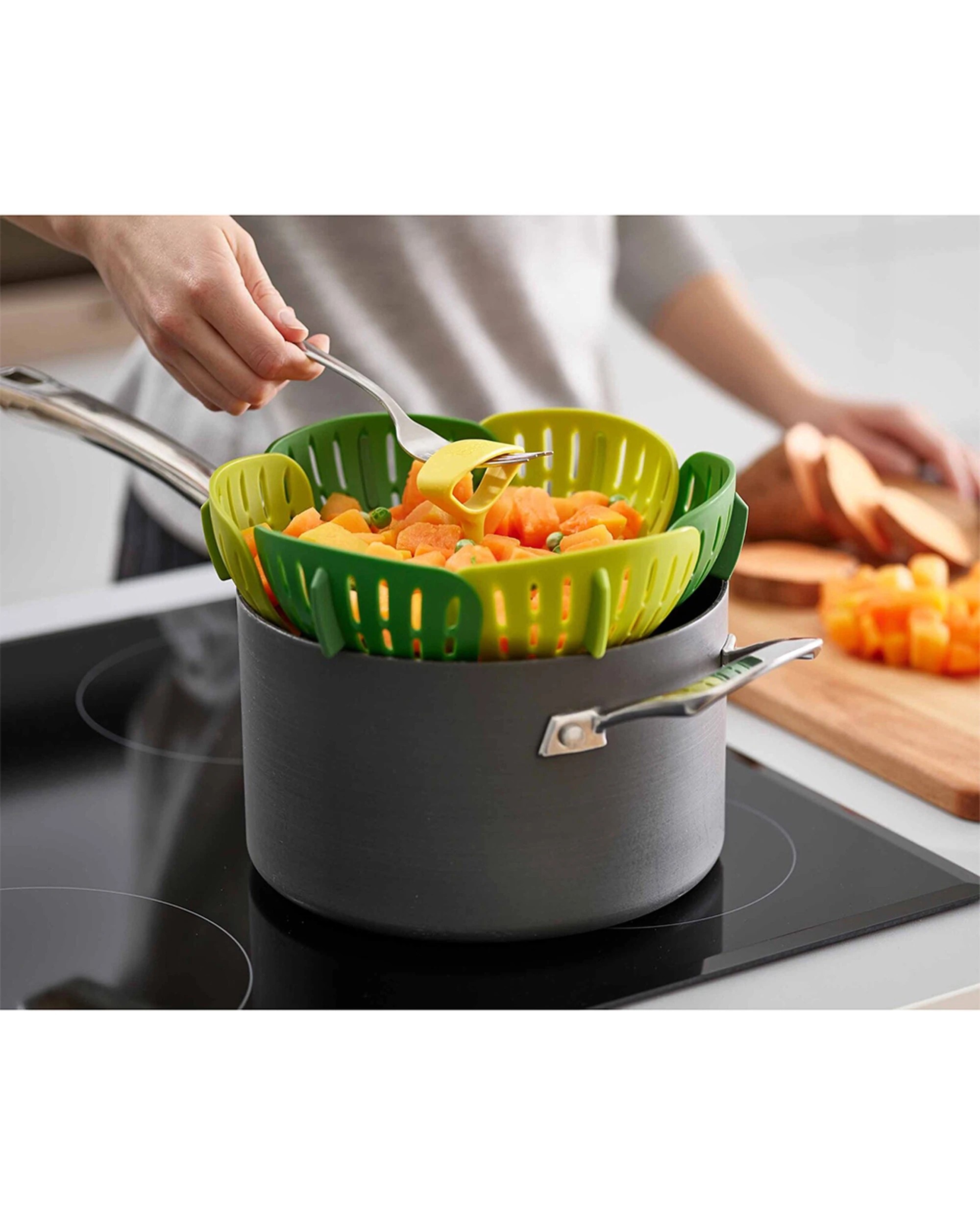 2 Joseph Joseph Bloom Folding Steamer Basket Self-Adjusting Heat Resistant - Green, 2 of 6