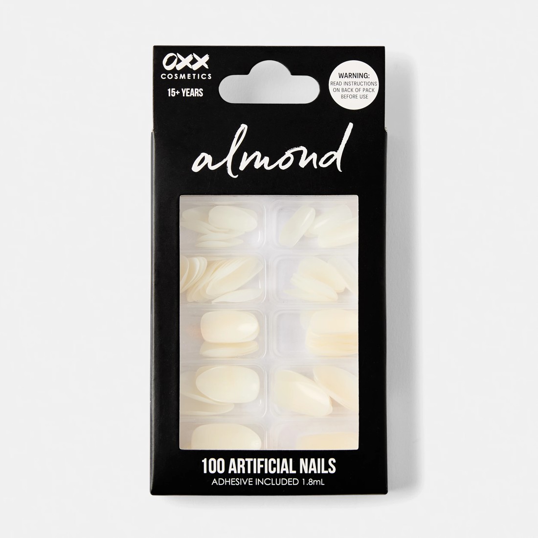 1 OXX Cosmetics 100 Pack Artificial Nails with Adhesive - Almond Shape, Clear, 1 of 4