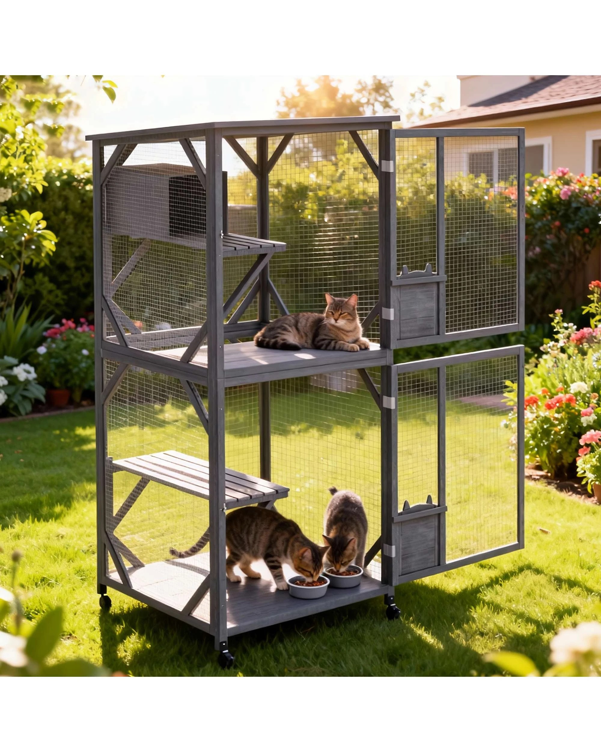 2 Advwin 184cm Wooden Cat Cage Pet Cat Bird Shelter Condo Kitten Cage House, 2 of 6