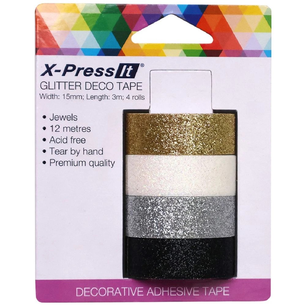 1 X-Press It Glitter Deco Tape 15mm x 3m Jewels 4 Pack, 1 of 3