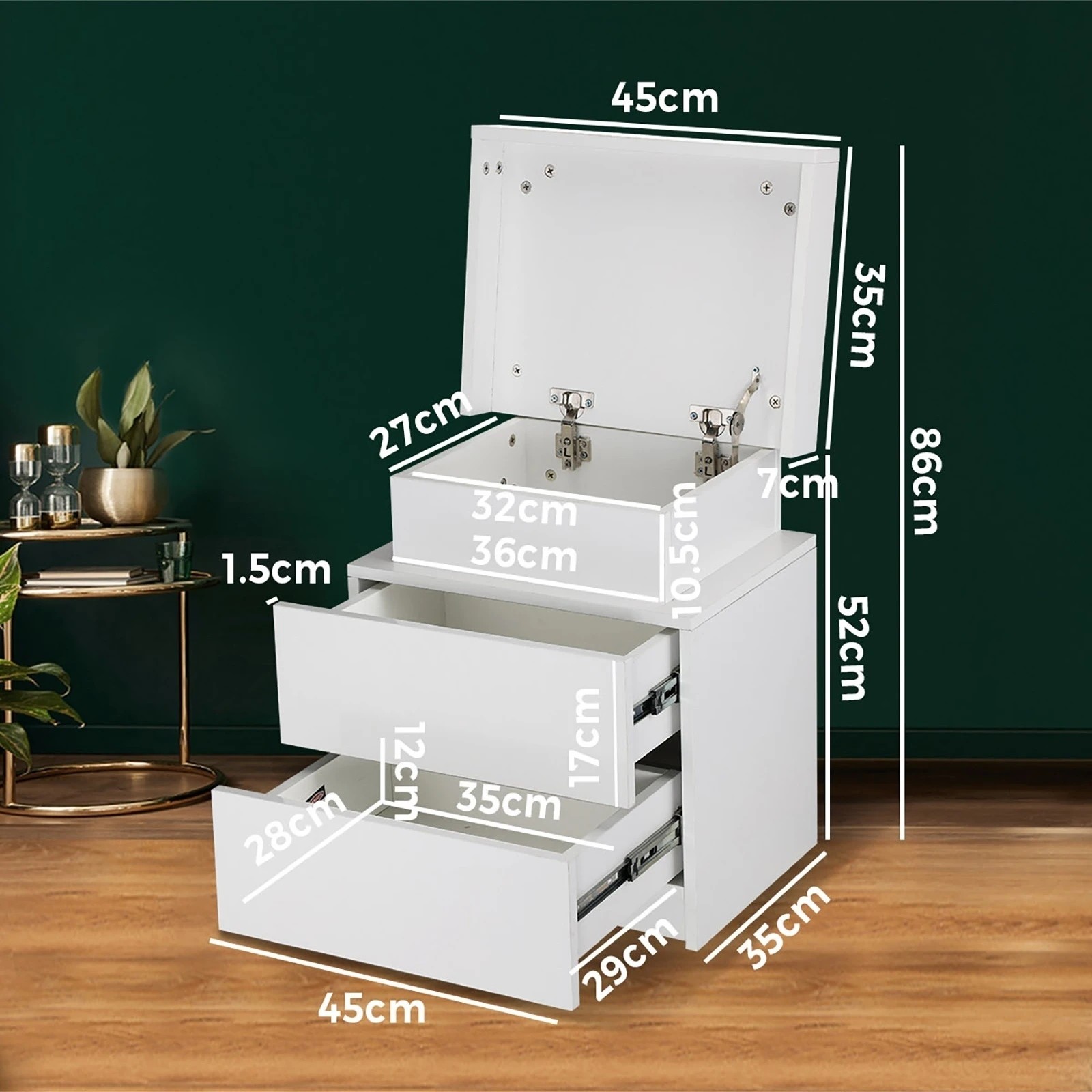 2 Oikiture Bedside Tables Set of 2 LED Nightstand Cabinet Drawers Side Table - White, 2 of 4