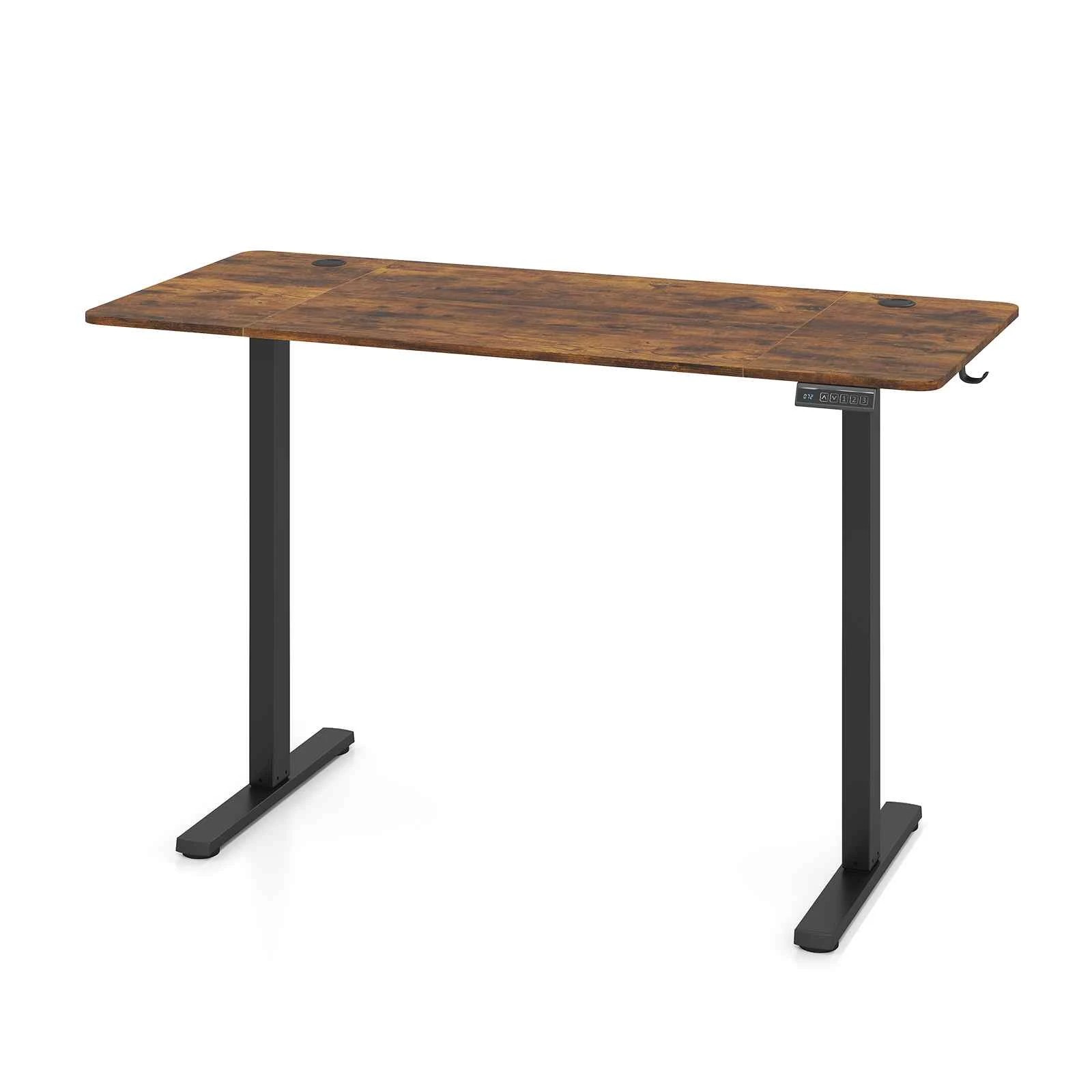 1 Costway 140 x 60cm Electric Standing Desk Adjustable Sit Stand Computer Desk - Brown, 1 of 6