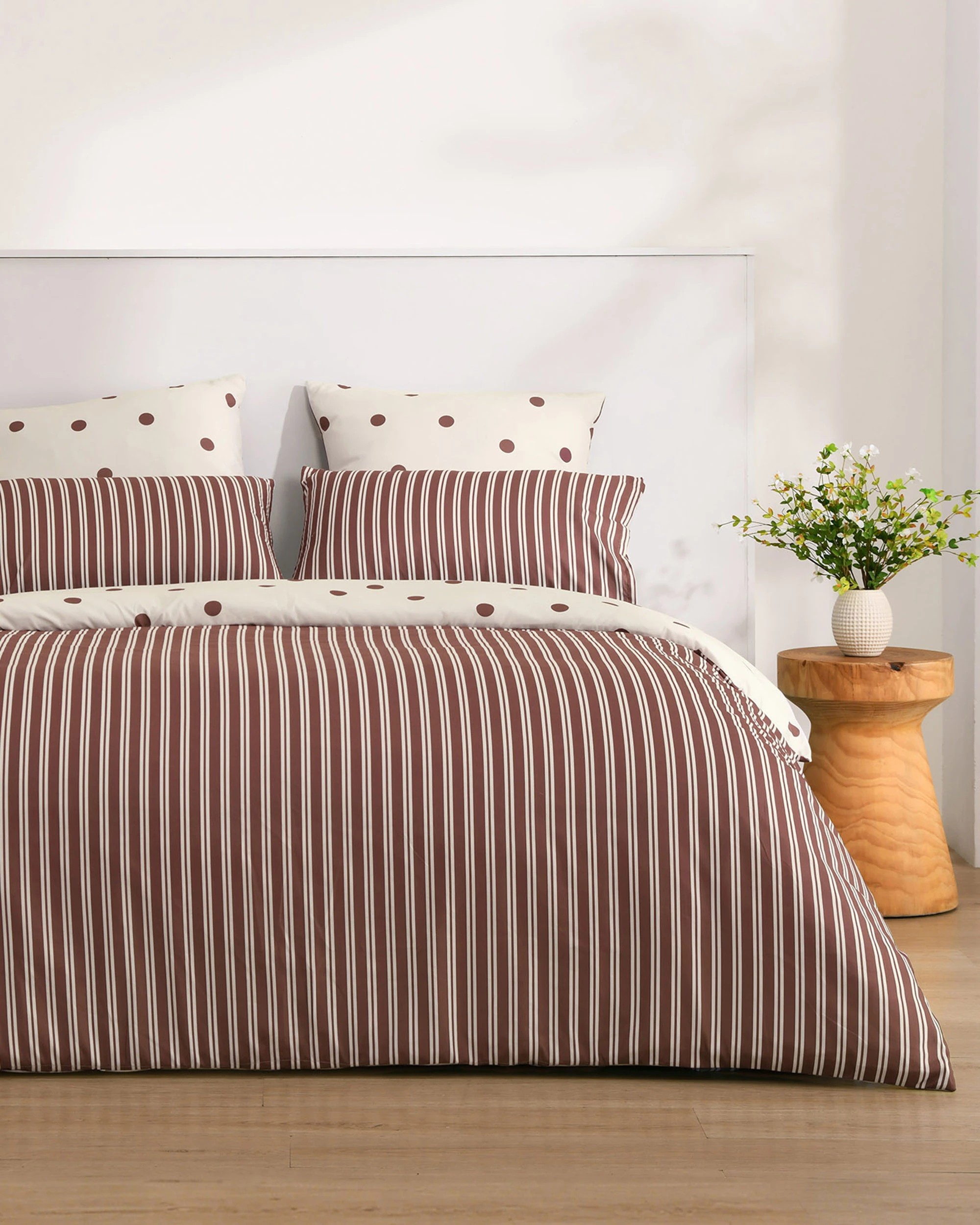 2 Dreamaker Pippa Polka Dot & Stripe Reversible Quilt Cover Set - Super King Bed - Natural/Chocolate, 2 of 6