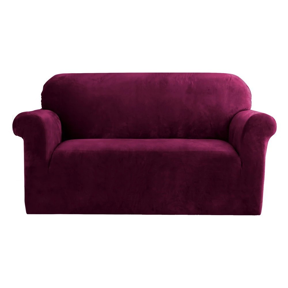 1 Artiss Sofa Cover Couch Covers 2 Seater Velvet Ruby - Red, 1 of 6