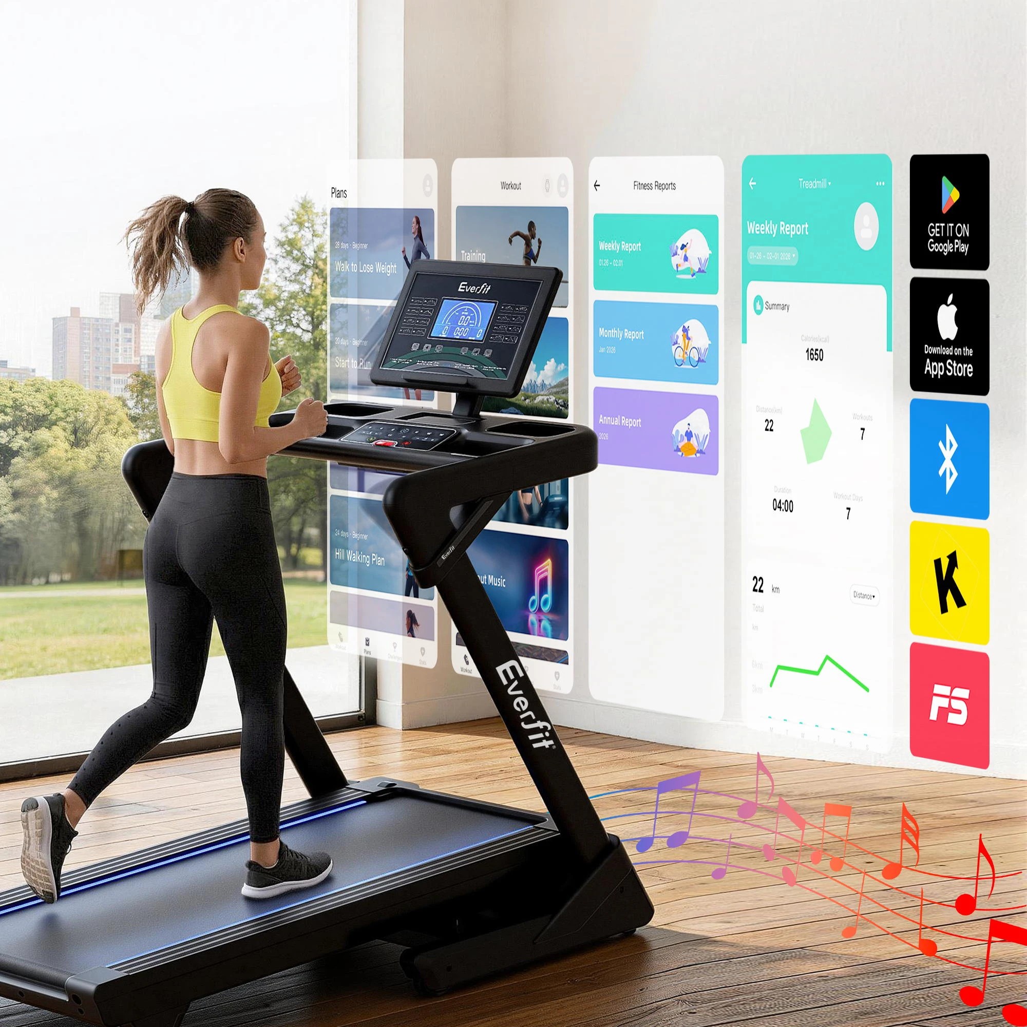 4 Everfit 3 in 1 Treadmill 30% Auto Incline Foldable Treadmills for Home with LED Lights 500mm Belt, 4 of 9