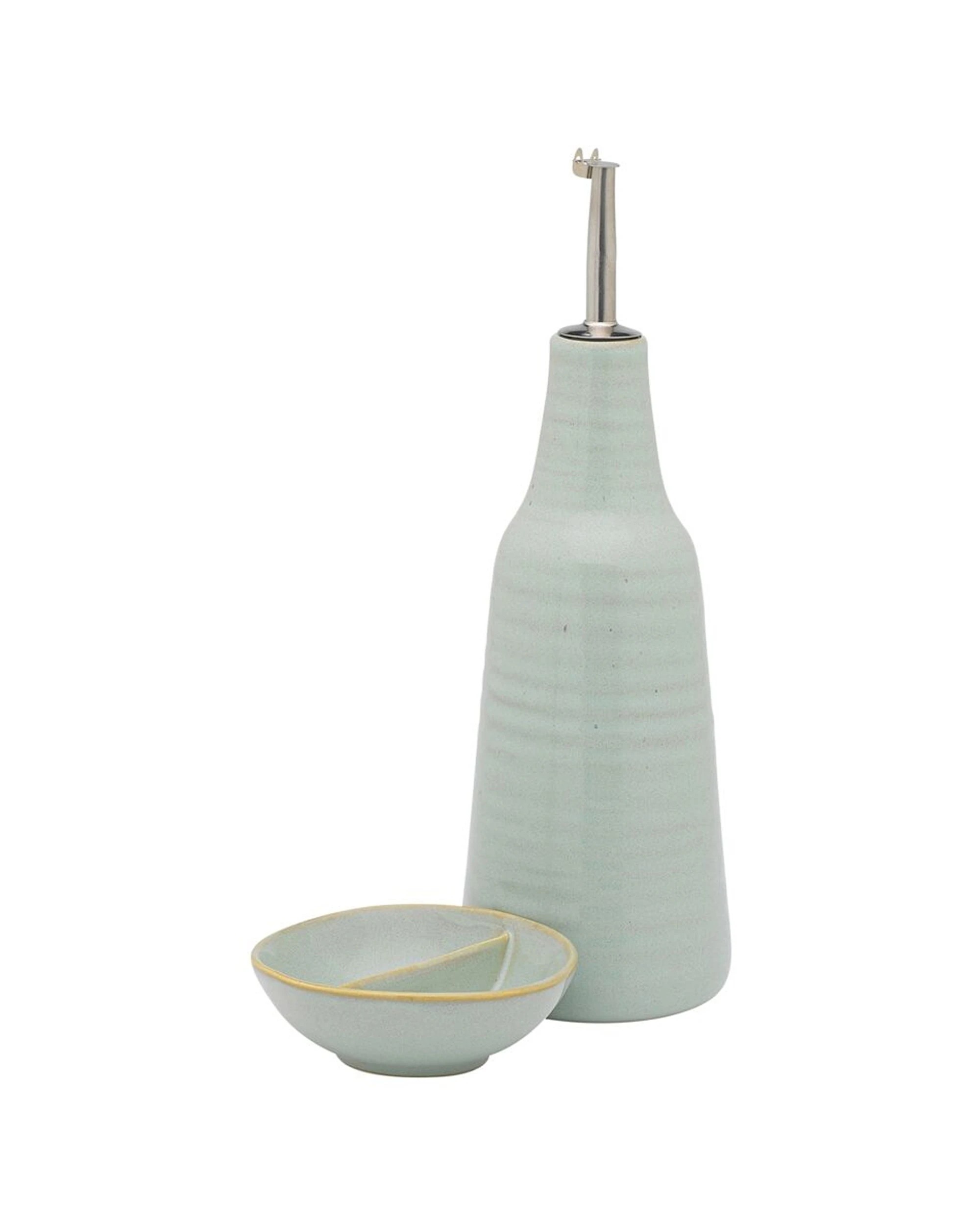 1 Ecology 2PC Glaze Stoneware Ottawa Oil Bottle Salt Dish Set Stoneware - Plain, 1 of 3