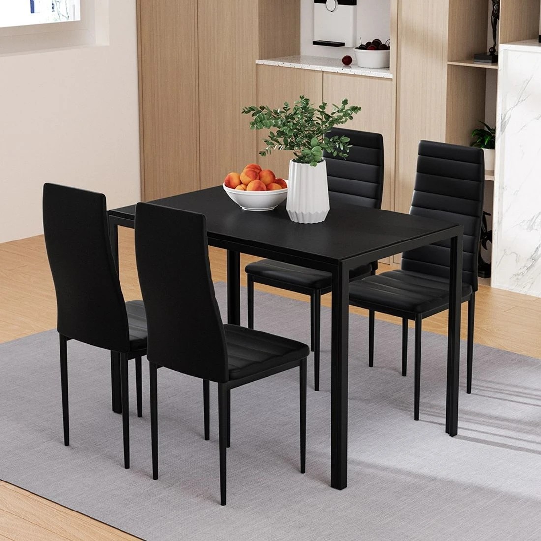 3 Artiss Dining Set 5-Piece Table and 4 Chairs Kitchen Dining Room Modern Comfortable Easy Clean Easy Assembly
 - black, 3 of 6
