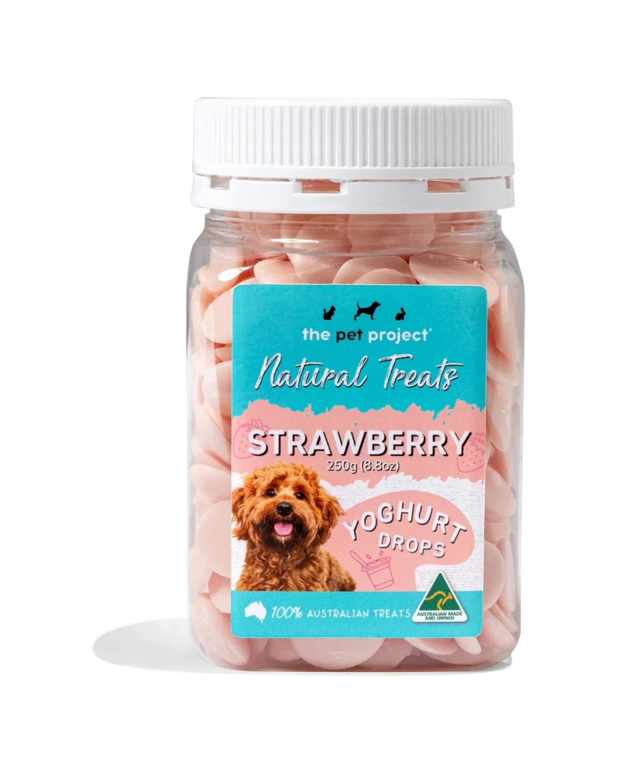 1 The Pet Project Yoghurt Drops Strawberry Dog Treat 250g Australian Made - Pink, 1 of 3