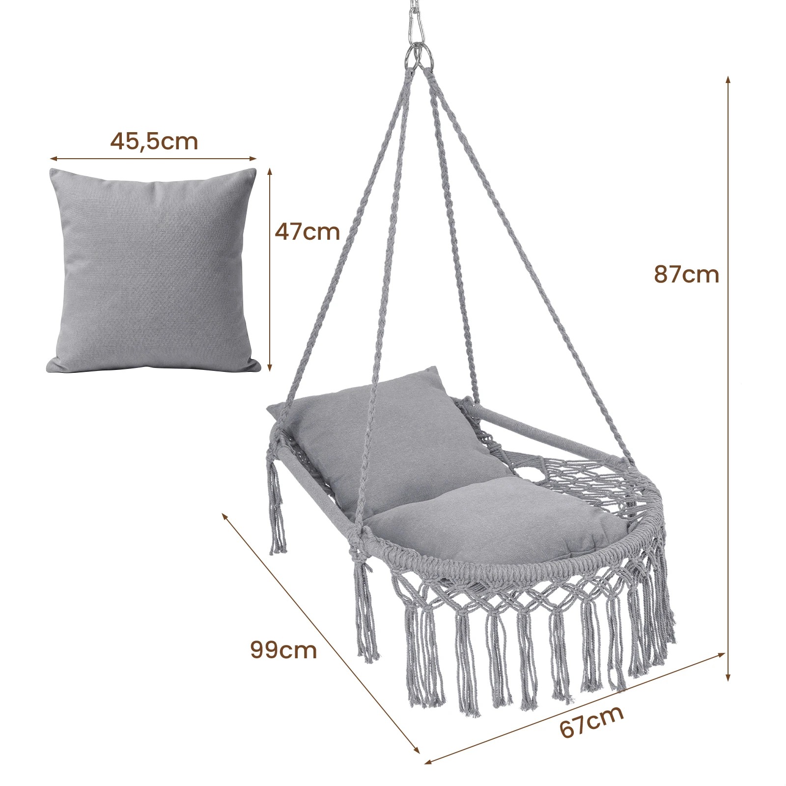 2 Costway Macrame Swing Chair Boho Rope Hanging Hammock Chair - Grey, 2 of 4