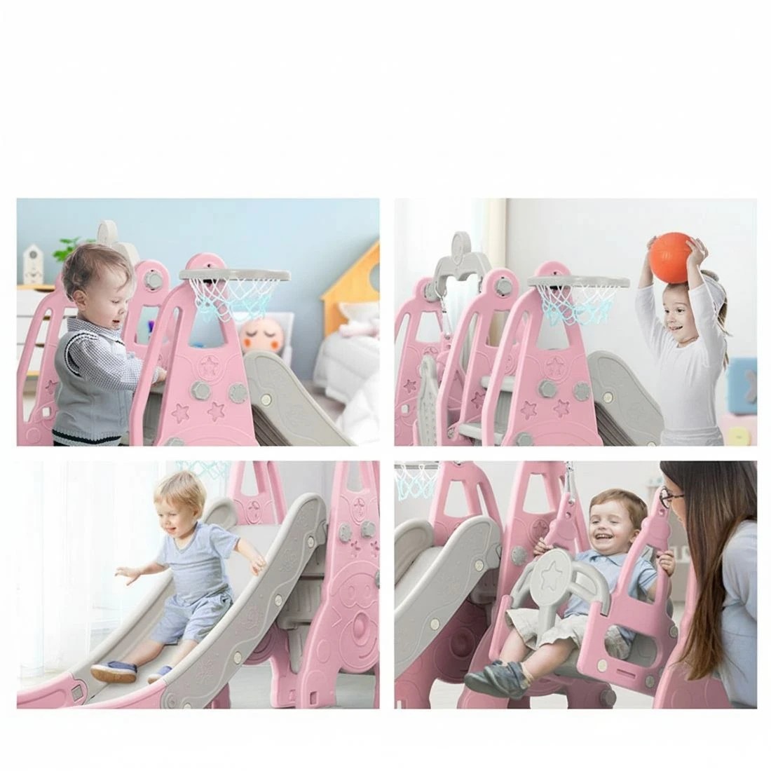 4 Keezi Kids Slide Swing Set Basketball Hoop Outdoor Playground Toys 170cm - Pink, 4 of 6