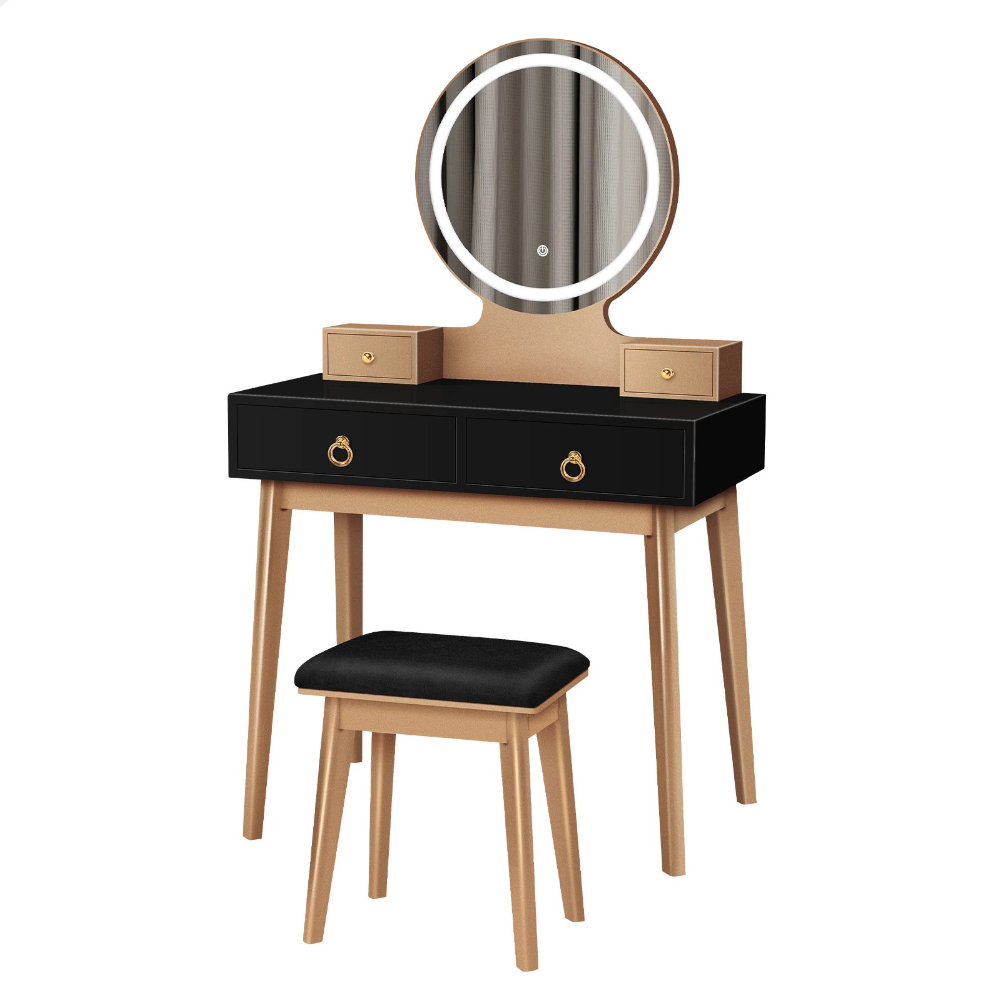 1 Alfordson Dressing Table Stool Set Makeup Mirror Vanity Desk LED Light - Black, 1 of 10