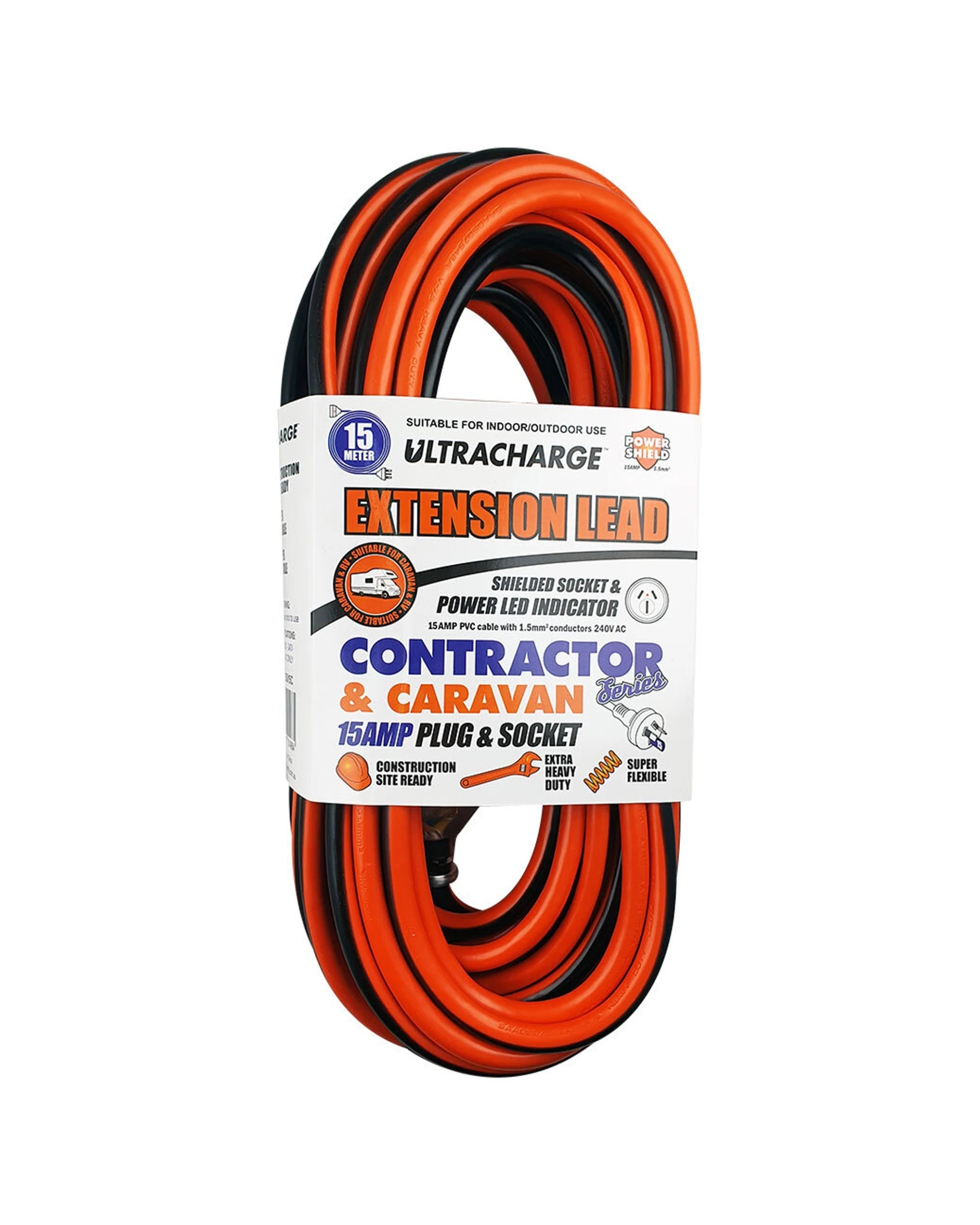 1 Ultracharge 15A Extension Lead Plug 15M Extra Heavy Duty - Multi, 1 of 3
