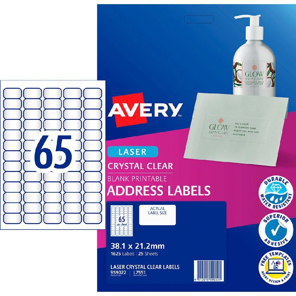 1 Avery 65UP Laser Address Labels Clear 25 Sheets, 1 of 5