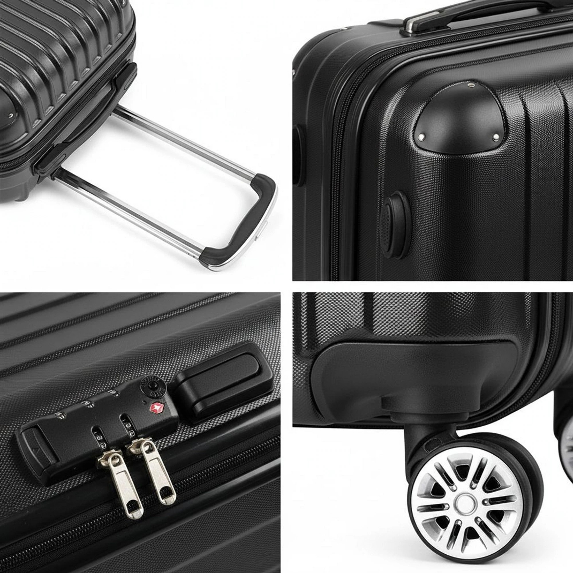 6 Wanderlite 24" 66cm Luggage Trolley Travel Set Suitcase Carry On Hard Case TSA Lock - Black, 6 of 6