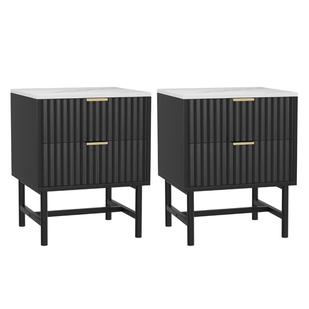 1 Artiss 2x Bedside Table 2 Drawers - - Black, 1 of 7
